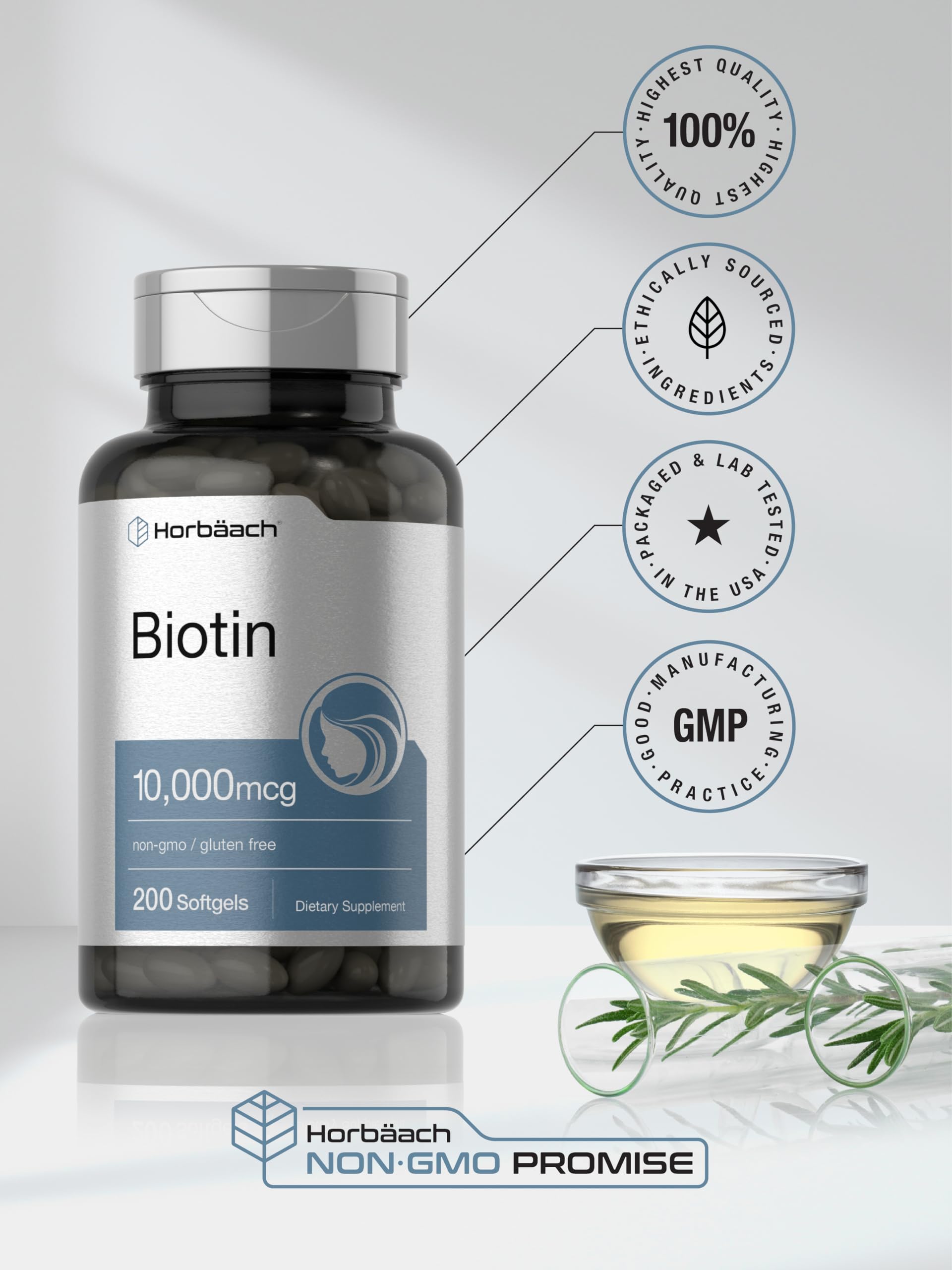 Foto 7 pulgar | Suplemento Horbaach Biotina De 10000 Mcg De Vitamina B7, 200 Cápsulas Blandas - Venta Internacional.