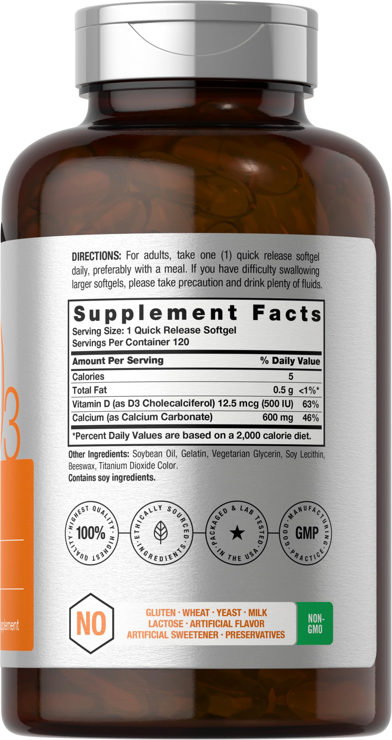 Foto 3 pulgar | Suplemento De Calcio Horbäach 600 Mg Con Vitamina D3 120 Cápsulas Blandas - Venta Internacional.