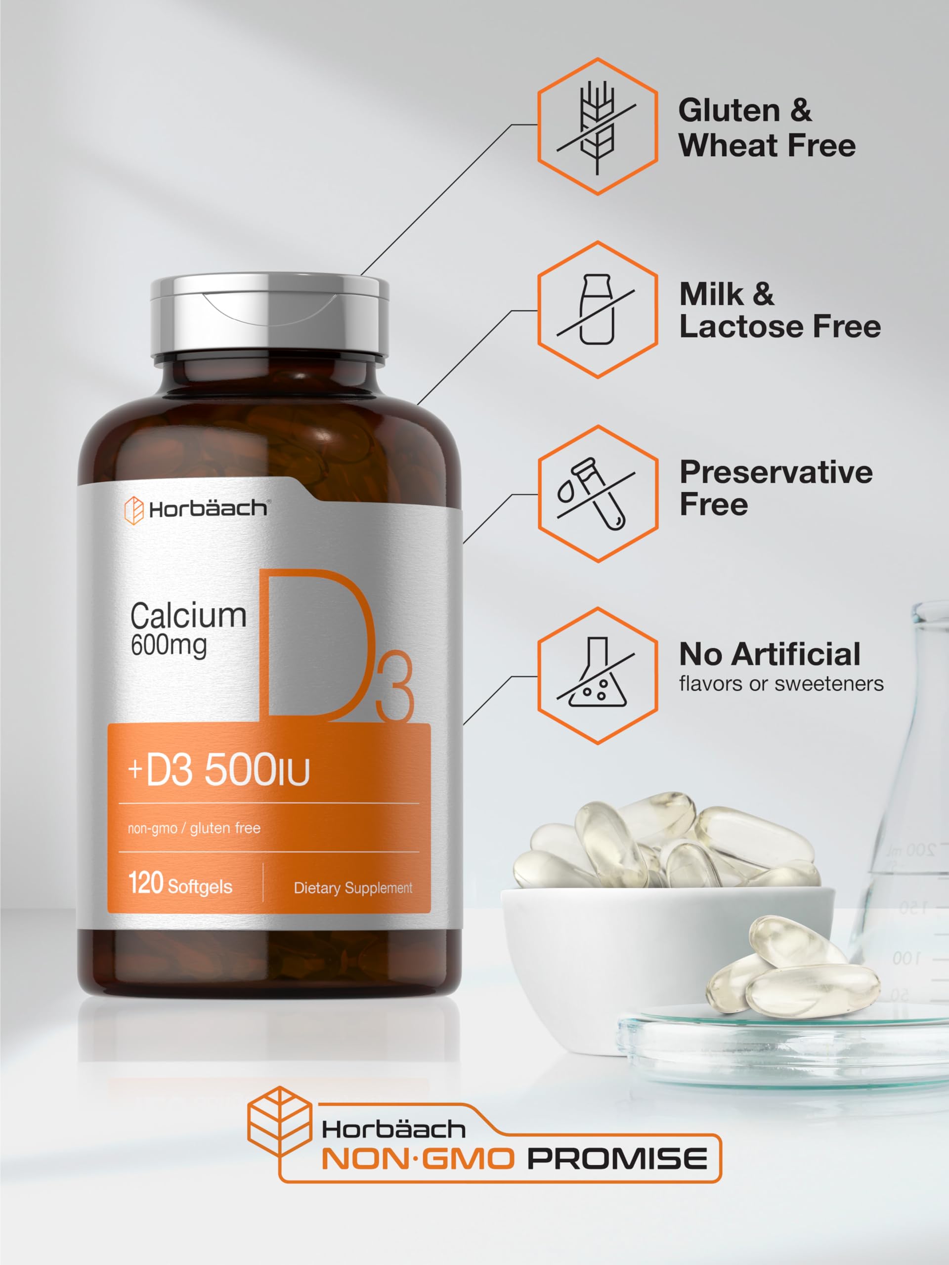Foto 6 pulgar | Suplemento De Calcio Horbäach 600 Mg Con Vitamina D3 120 Cápsulas Blandas - Venta Internacional.