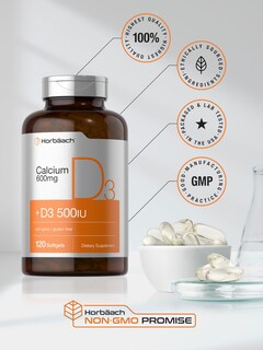 Foto 6 | Suplemento De Calcio Horbäach 600 Mg Con Vitamina D3 120 Cápsulas Blandas - Venta Internacional.