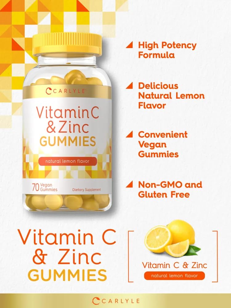 Foto 5 pulgar | Suplemento Carlyle: Gomitas De Vitamina C Y Zinc, 70 Unidades - Venta Internacional.