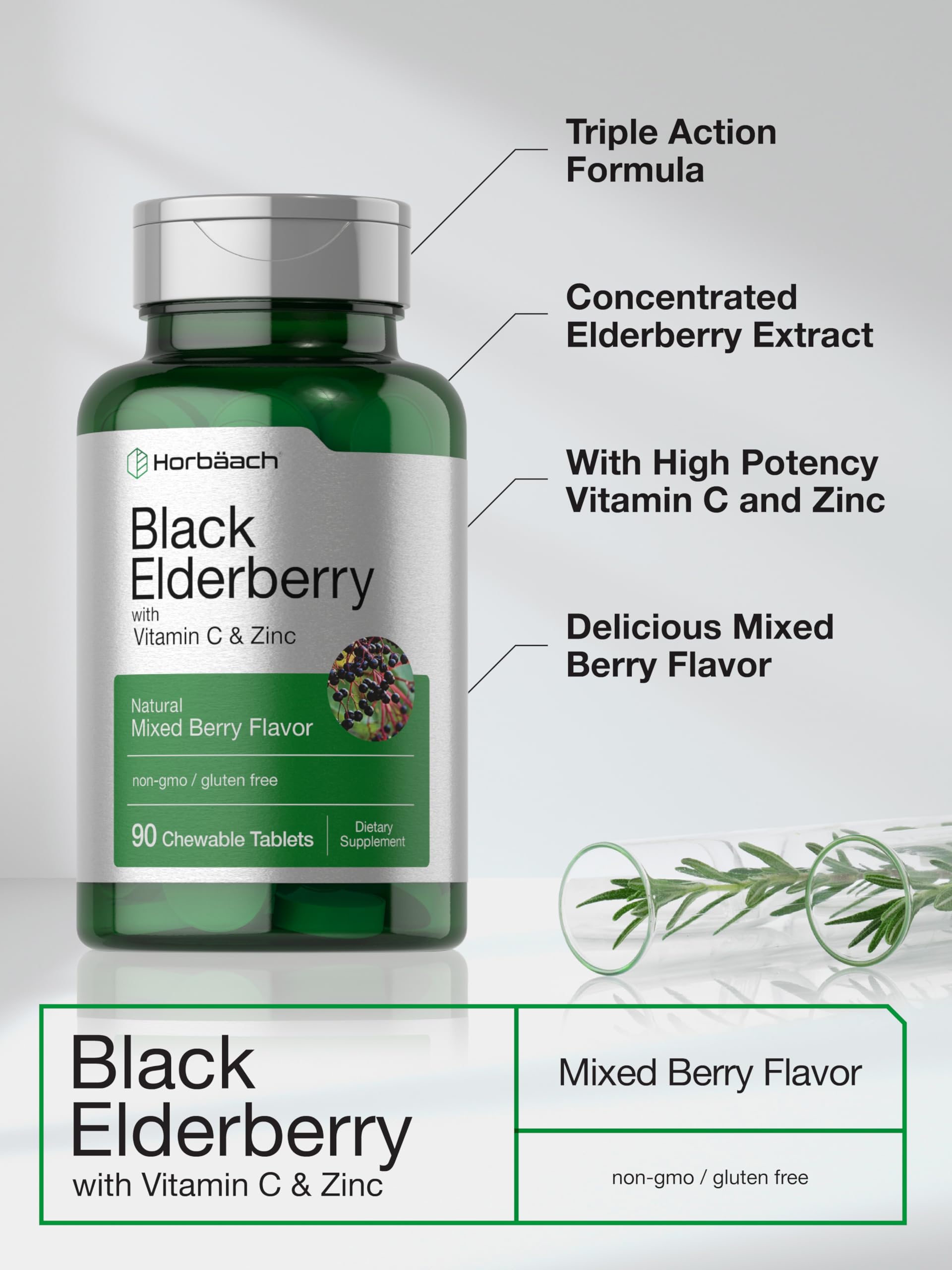 Foto 4 | Tabletas Masticables Horbaach Sambucus Elderberry 90 Unidades - Venta Internacional.