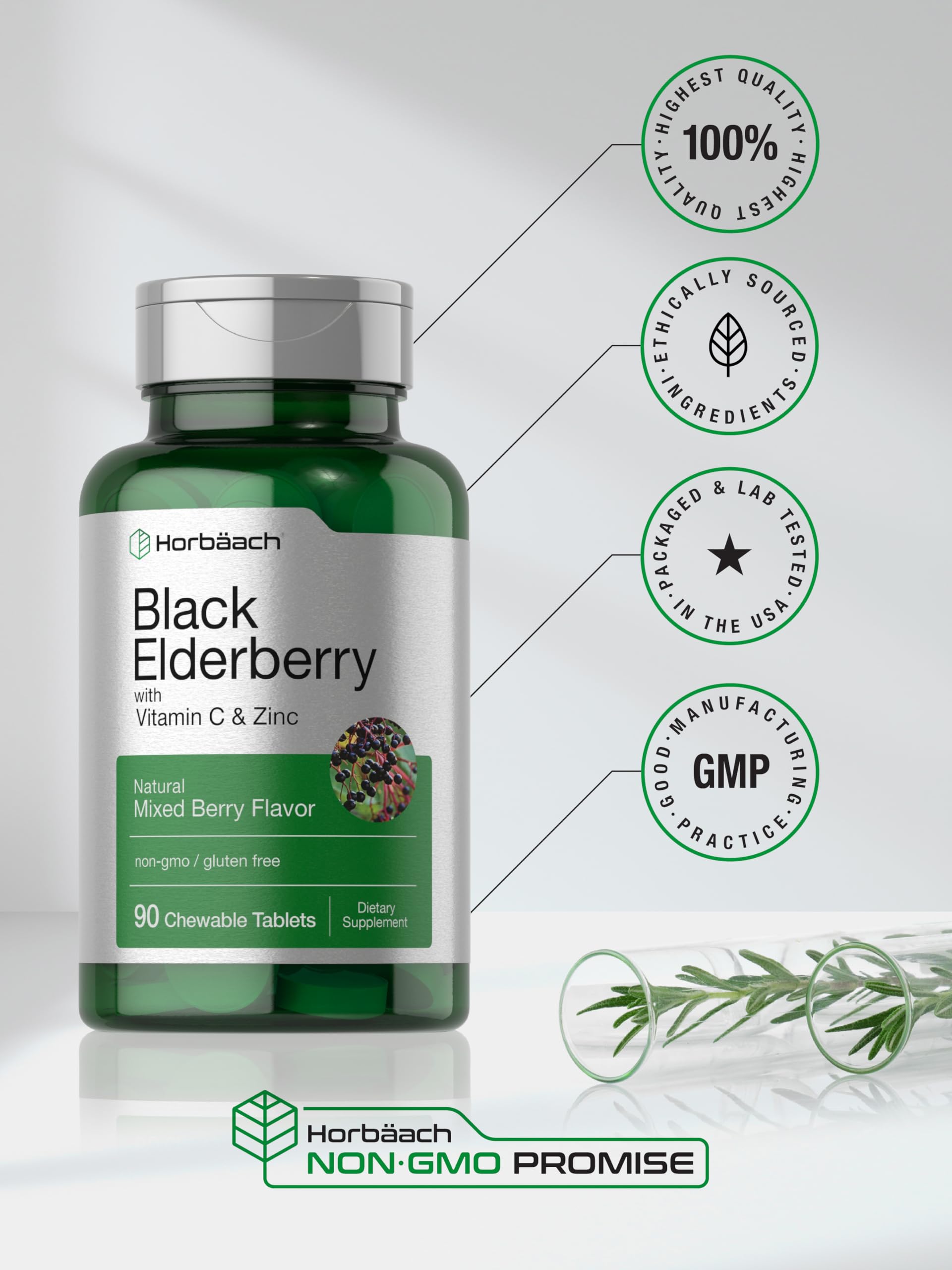 Foto 6 | Tabletas Masticables Horbaach Sambucus Elderberry 90 Unidades - Venta Internacional.