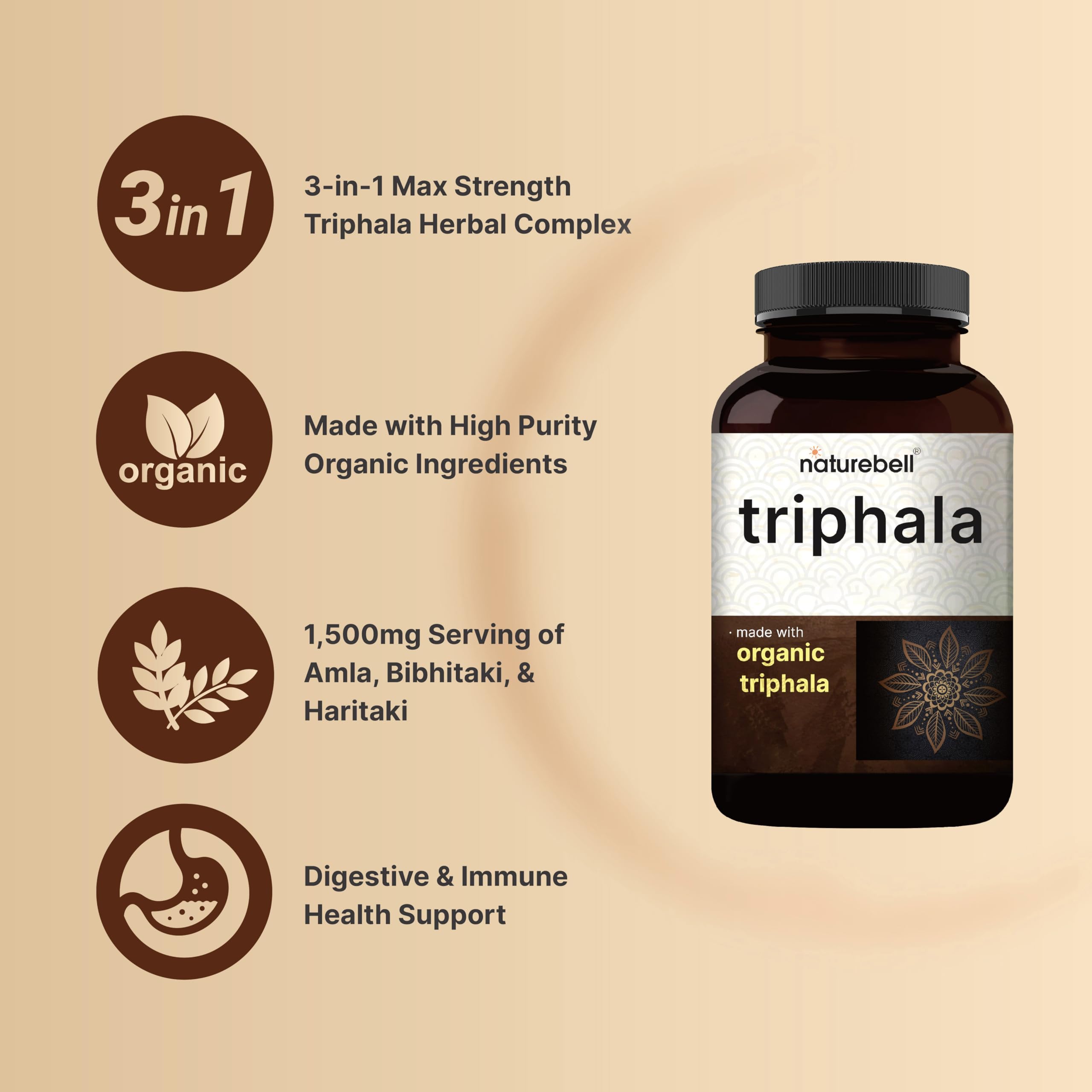 Foto 4 pulgar | Suplemento Naturebell Triphala En Cápsulas De 1500 Mg Para El Aparato Digestivo - Venta Internacional.