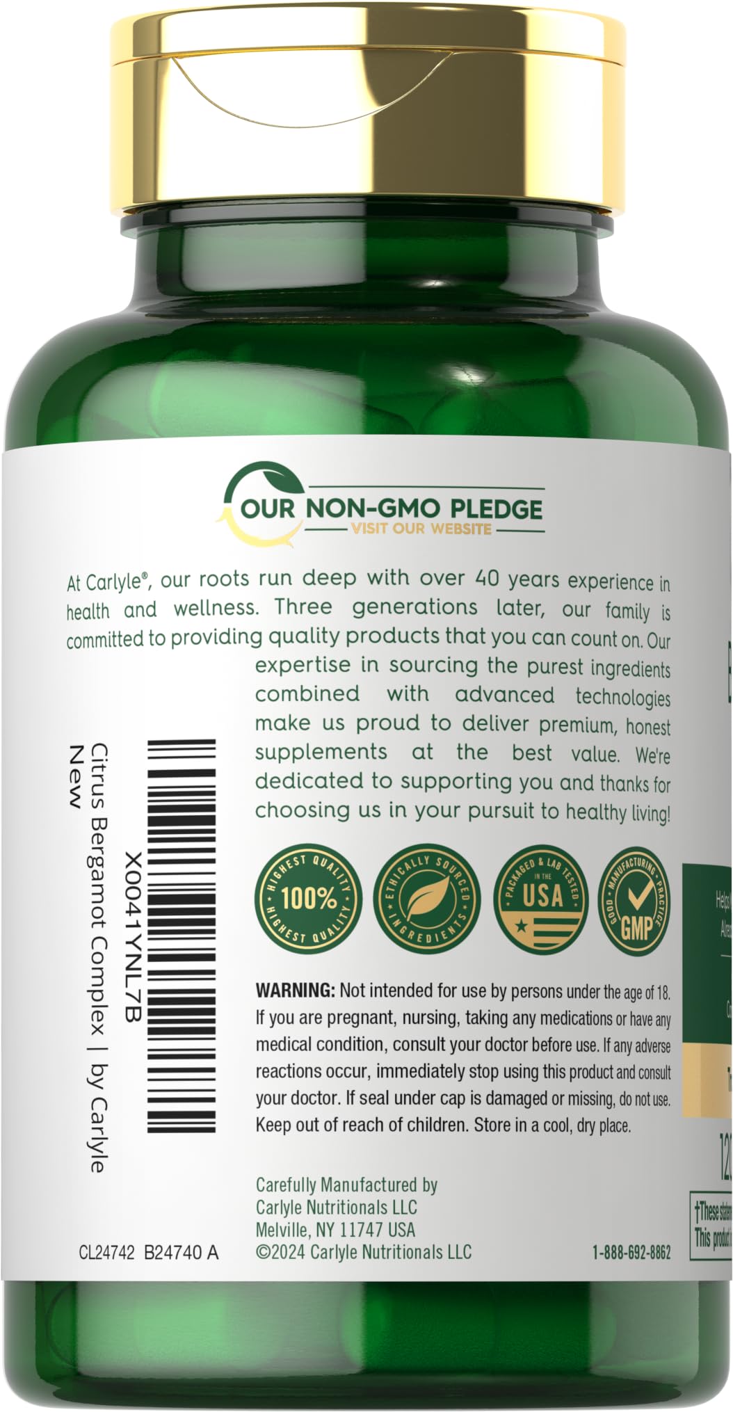 Foto 4 pulgar | Suplemento Carlyle Citrus Bergamot Complex 1500 Mg 120 Cápsulas - Venta Internacional.