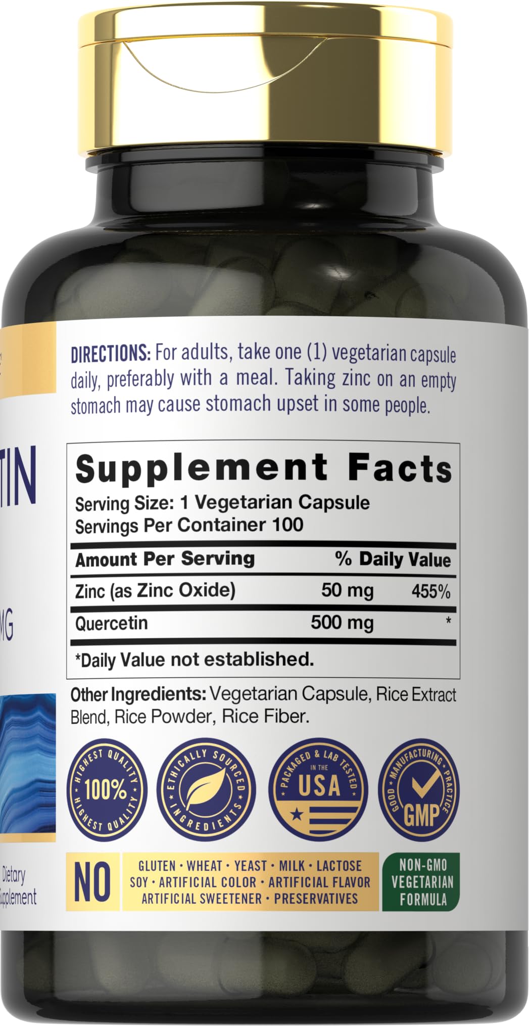 Foto 3 pulgar | Complemente Las Cápsulas De 500 Mg De Quercetina De Carlyle Con 50 Mg De Zinc - Venta Internacional.