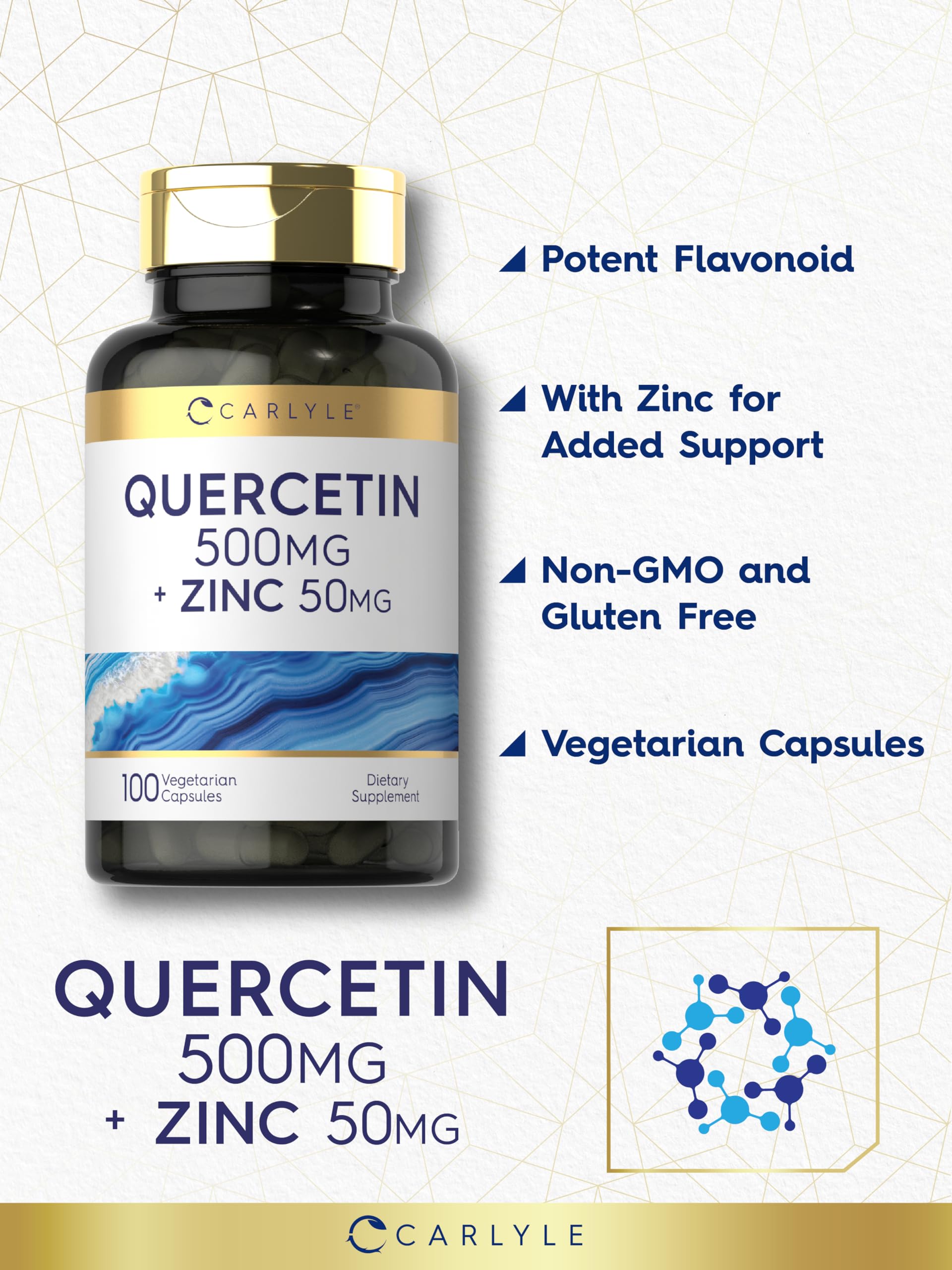 Foto 5 pulgar | Complemente Las Cápsulas De 500 Mg De Quercetina De Carlyle Con 50 Mg De Zinc - Venta Internacional.