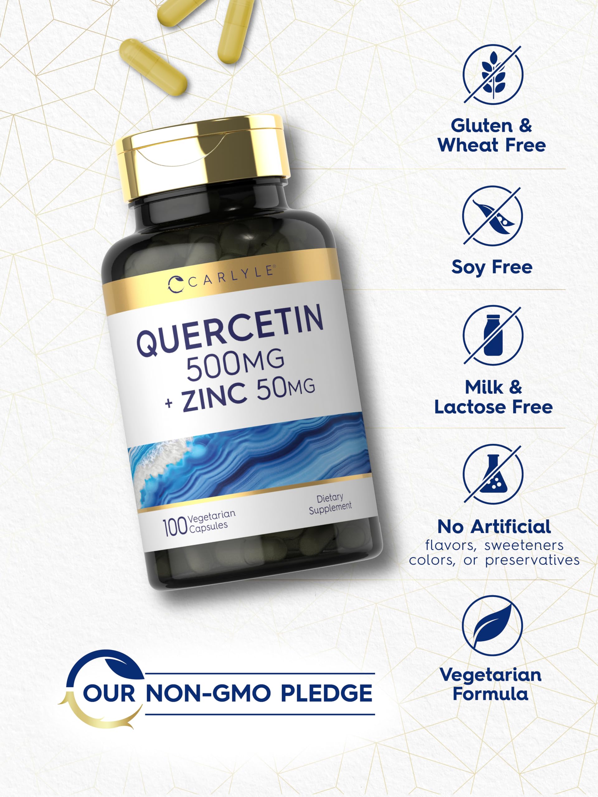 Foto 6 pulgar | Complemente Las Cápsulas De 500 Mg De Quercetina De Carlyle Con 50 Mg De Zinc - Venta Internacional.