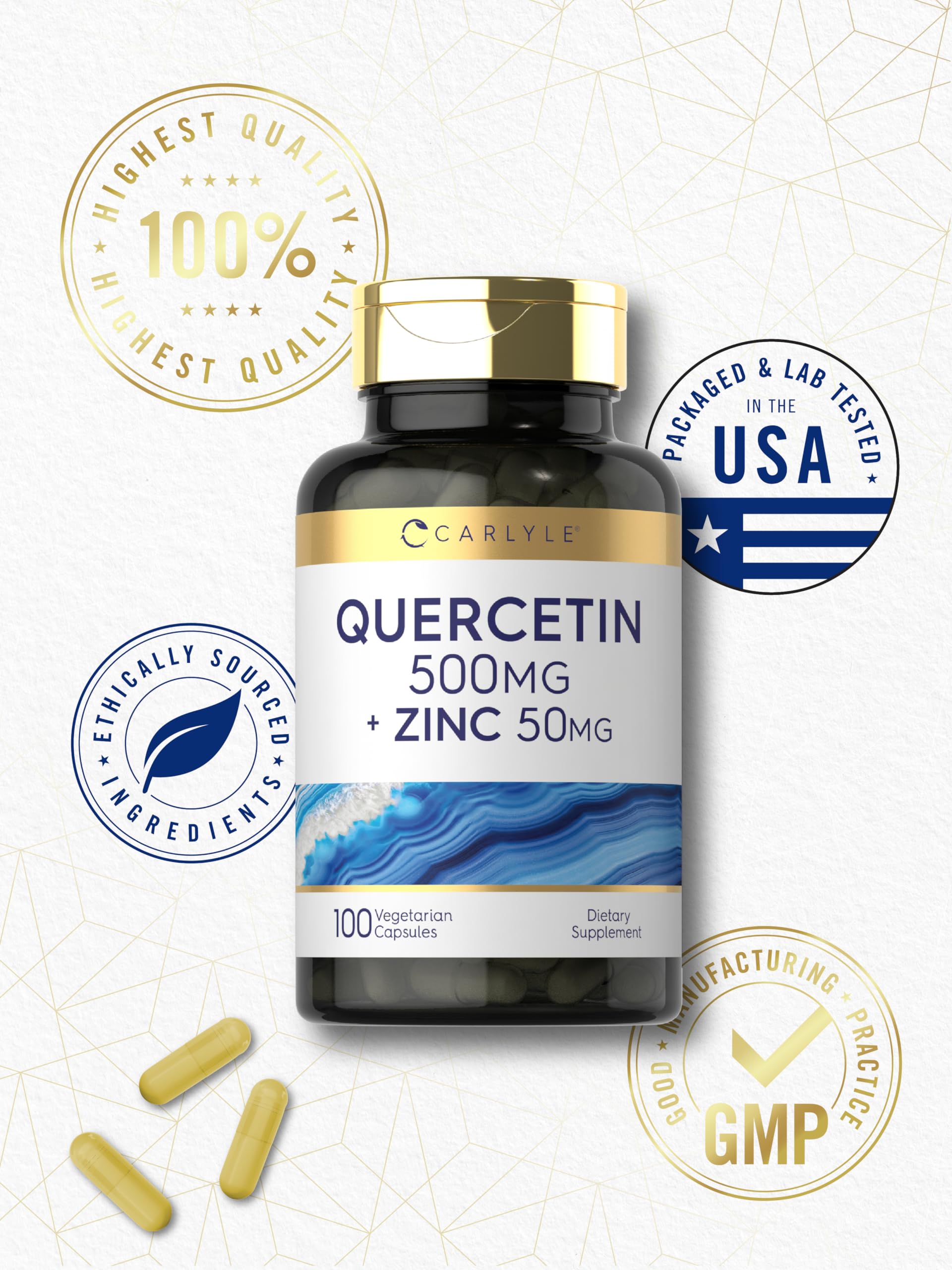 Foto 7 pulgar | Complemente Las Cápsulas De 500 Mg De Quercetina De Carlyle Con 50 Mg De Zinc - Venta Internacional.
