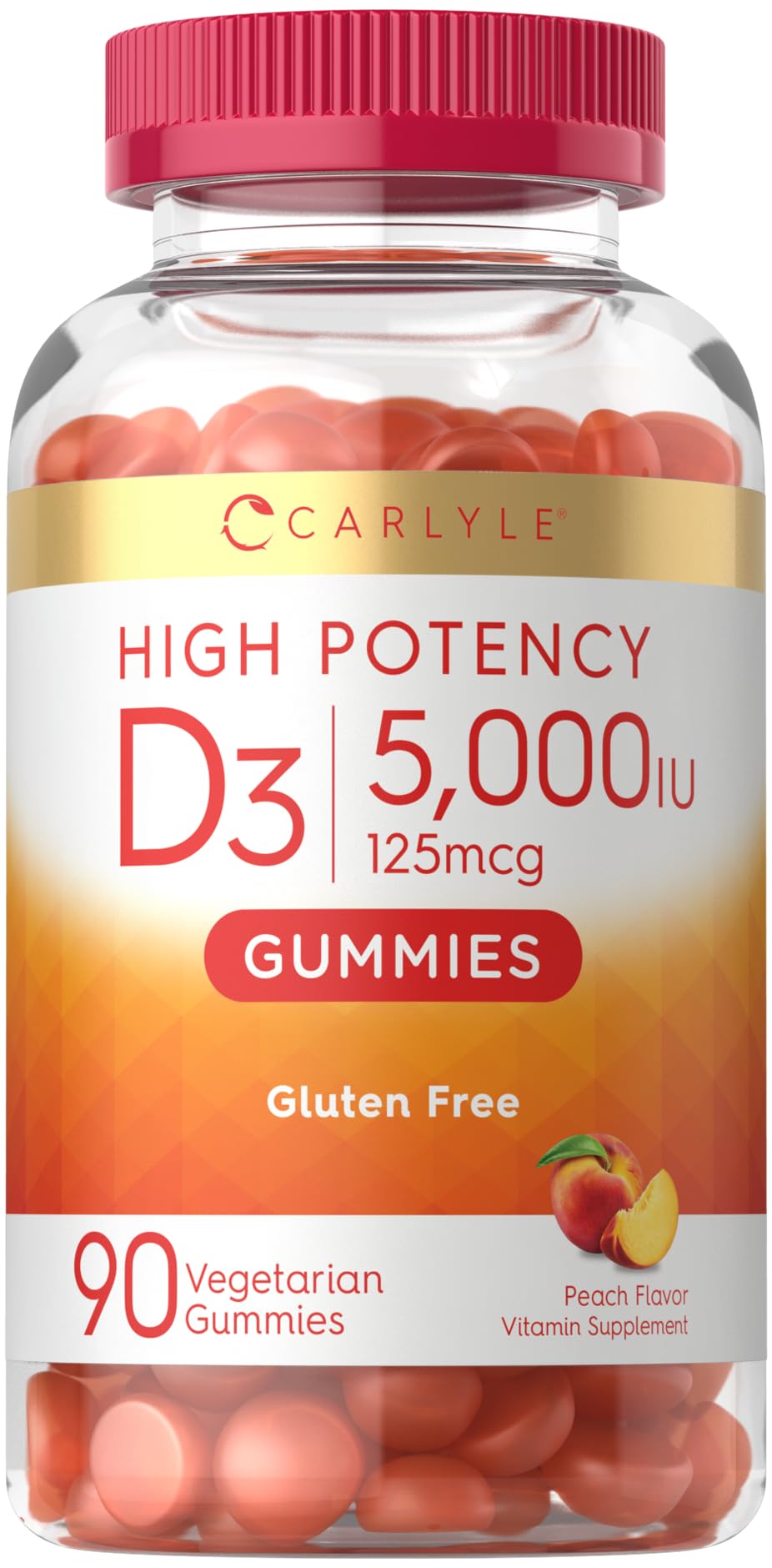 Gomitas Carlyle Con Vitamina D3, 5000 Ui, 90 Unidades, Sabor A Melocotón - Venta Internacional.