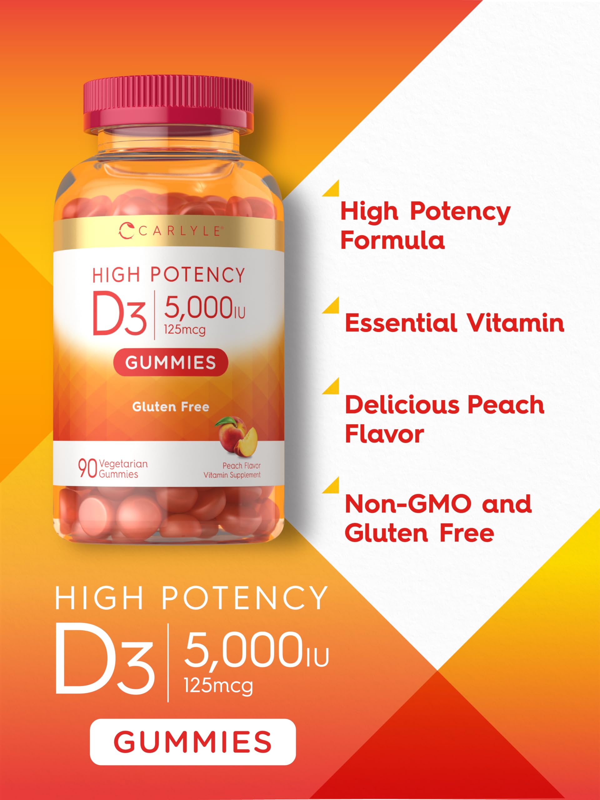 Foto 4 | Gomitas Carlyle Con Vitamina D3, 5000 Ui, 90 Unidades, Sabor A Melocotón - Venta Internacional.