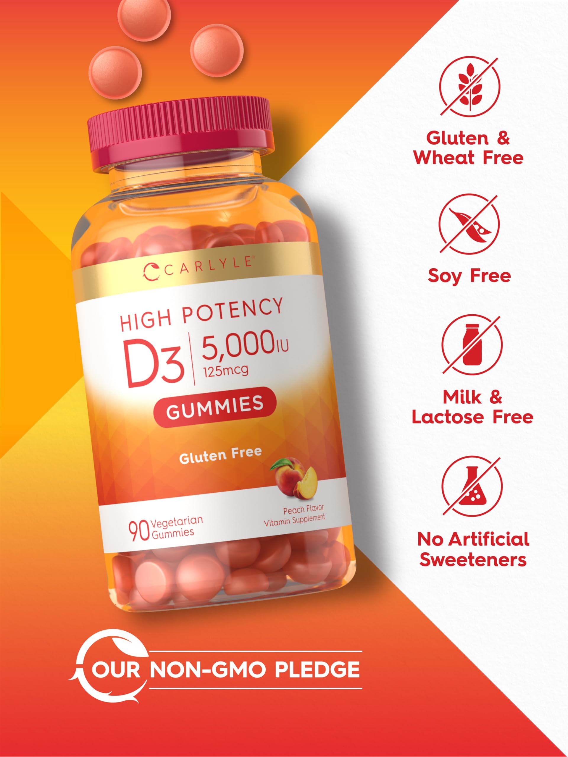 Foto 5 | Gomitas Carlyle Con Vitamina D3, 5000 Ui, 90 Unidades, Sabor A Melocotón - Venta Internacional.