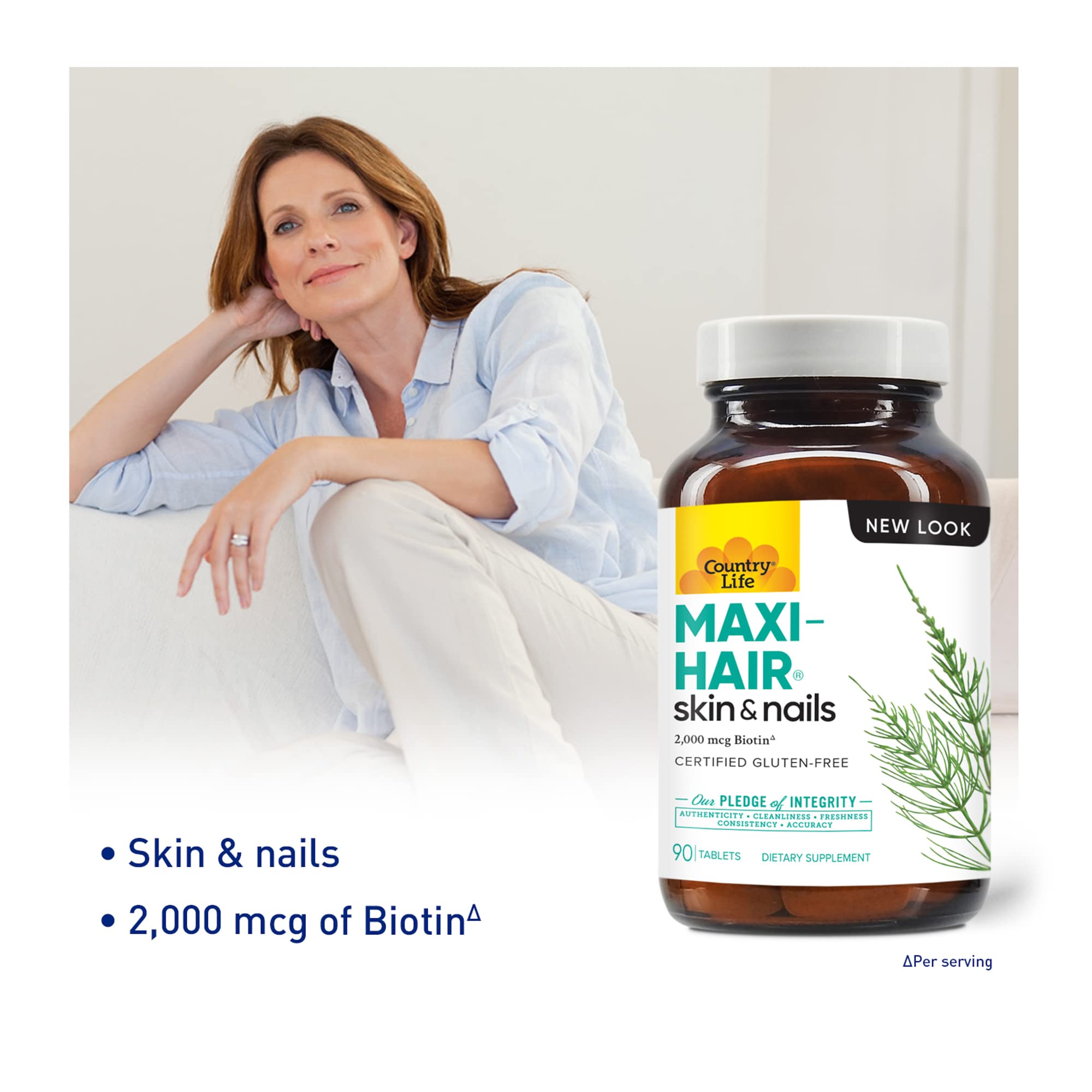 Foto 5 pulgar | Suplemento Country Life Maxi-hair 2000 Mcg De Biotina 90 Comprimidos - Venta Internacional.