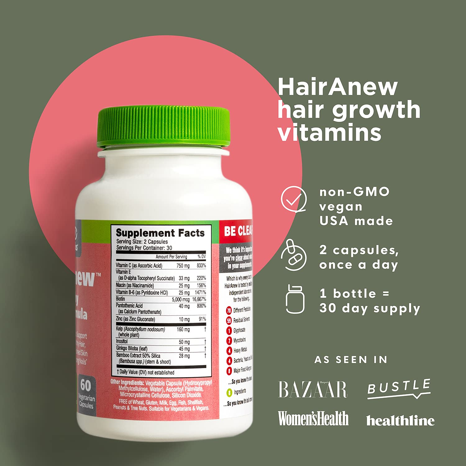 Foto 3 pulgar | Vitaminas Para El Crecimiento Del Cabello Naturenetics Hairanew 60 Cápsulas - Venta Internacional.