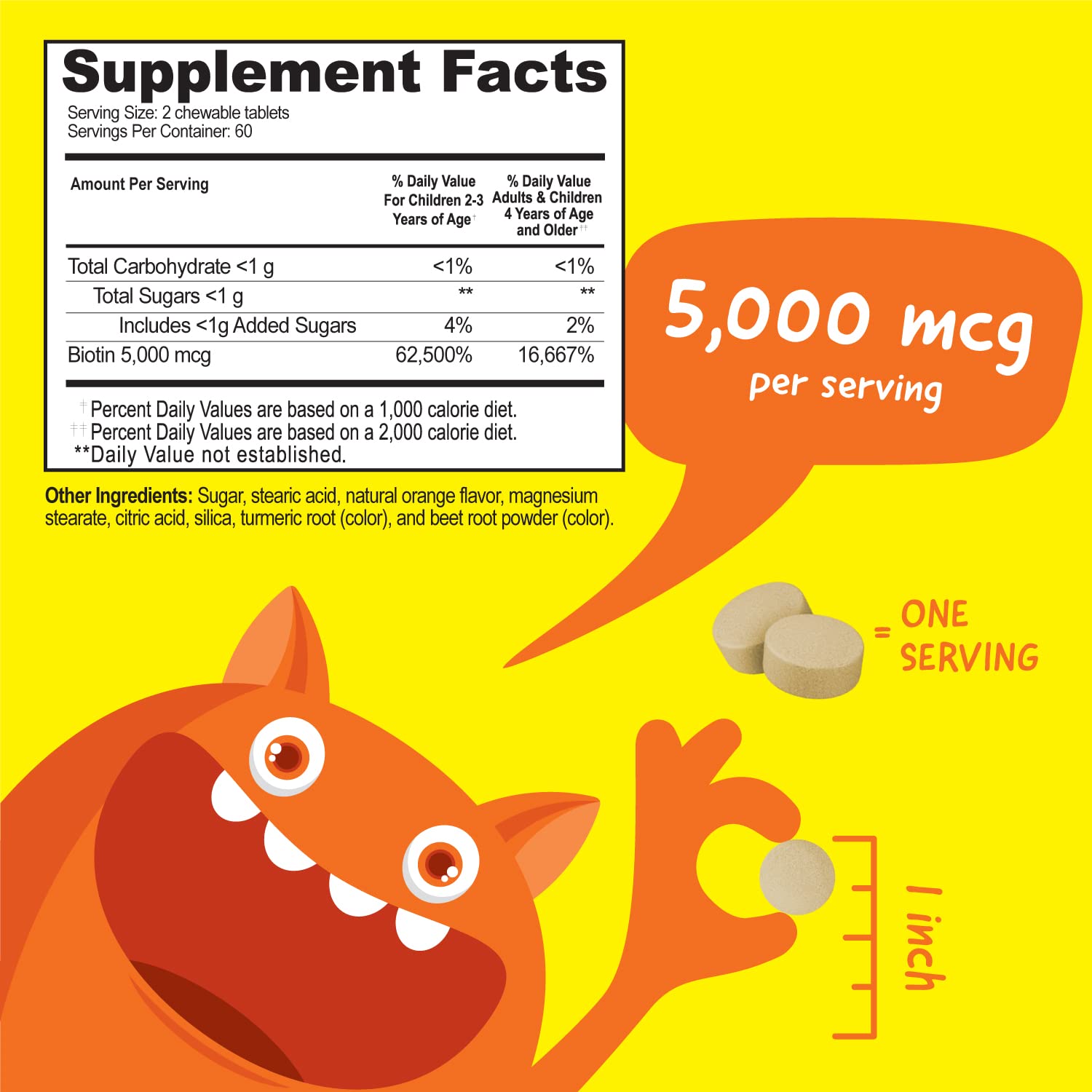 Foto 3 pulgar | Suplemento Vitaworks Kids Biotina En Tabletas Masticables De 5000 Mcg - Venta Internacional.
