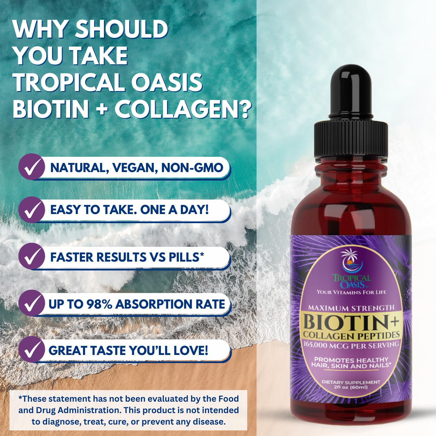 Foto 6 | Suplemento Tropical Oasis Biotina + Colágeno 165,000 Mcg - Venta Internacional.