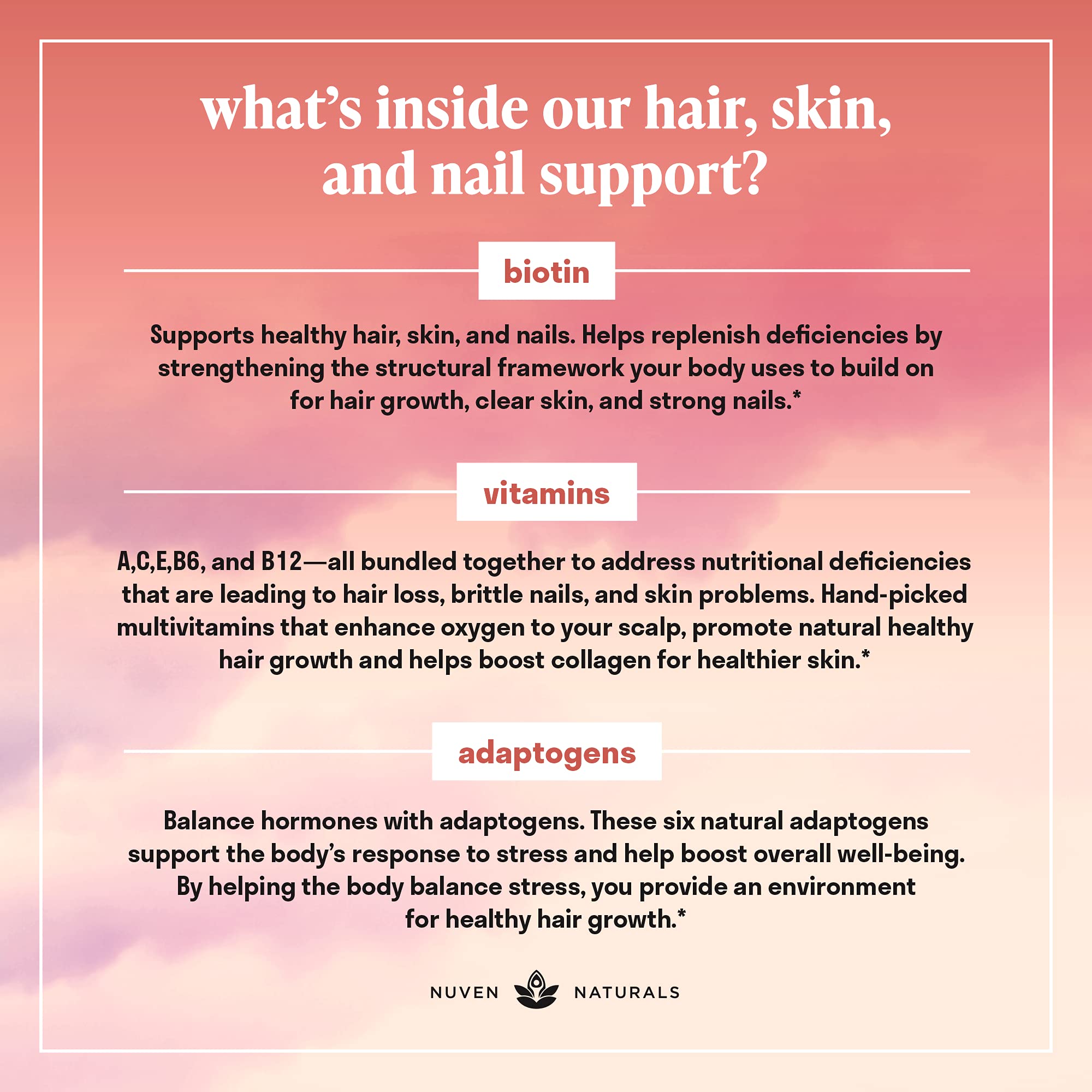 Foto 6 pulgar | Vitaminas Para El Cabello Nuven Naturals Biotina De 10000 Mcg Con Adaptógenos 6 - Venta Internacional.