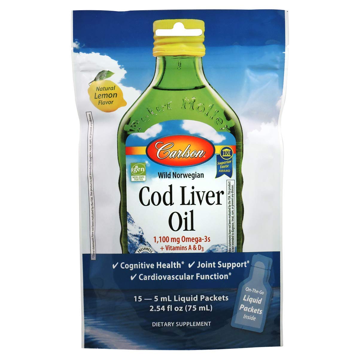 Foto 1 | Aceite De Hígado De Bacalao Carlson Grab + Go, Paquetes De 15 X 5 Ml De Omega-3 - Venta Internacional.