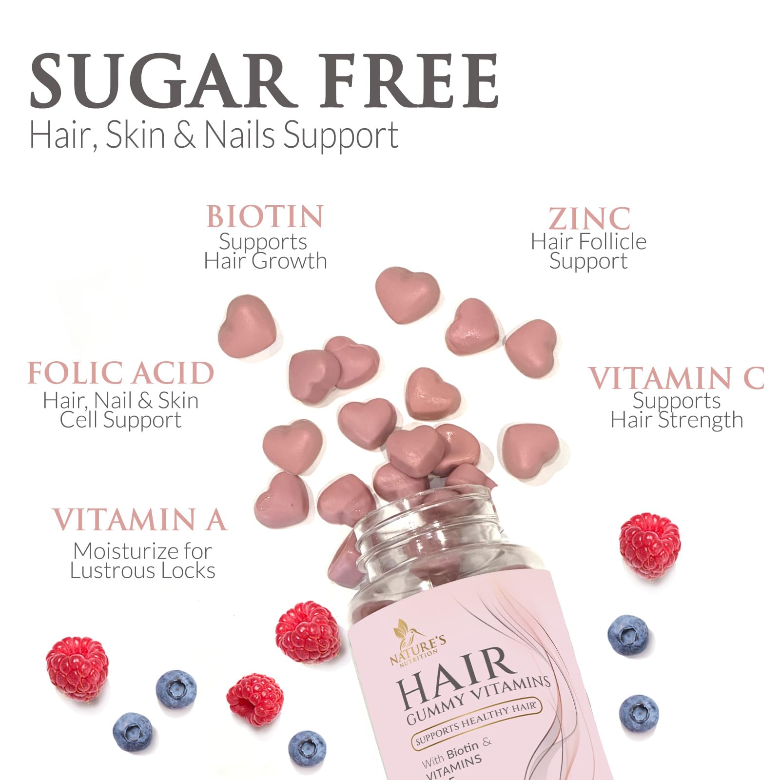 Foto 4 pulgar | Vitaminas Para El Cabello, Gomitas, Biotina De Nature's Nutrition, 5000 Mcg, 60 Unidades - Venta Internacional.