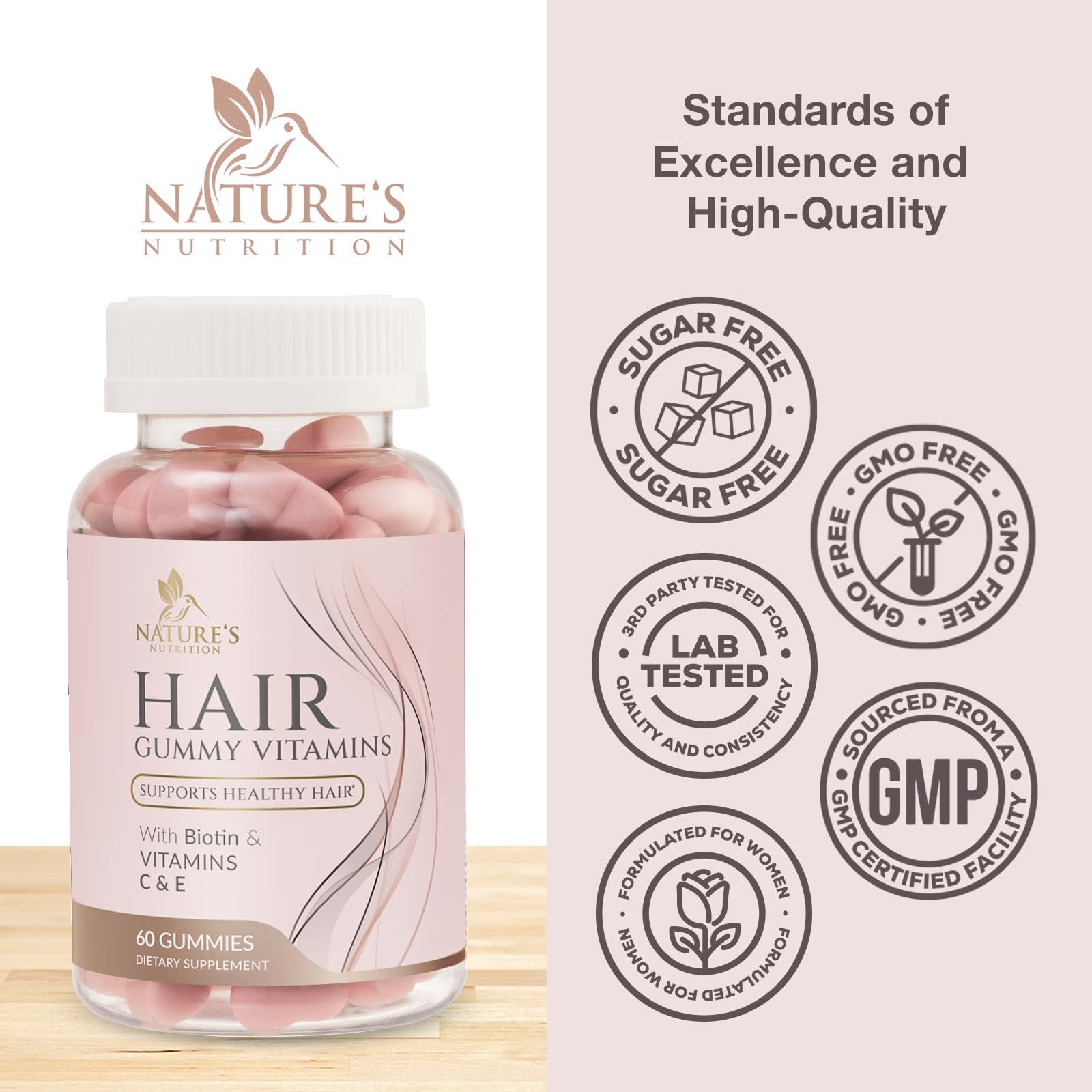 Foto 5 pulgar | Vitaminas Para El Cabello, Gomitas, Biotina De Nature's Nutrition, 5000 Mcg, 60 Unidades - Venta Internacional.