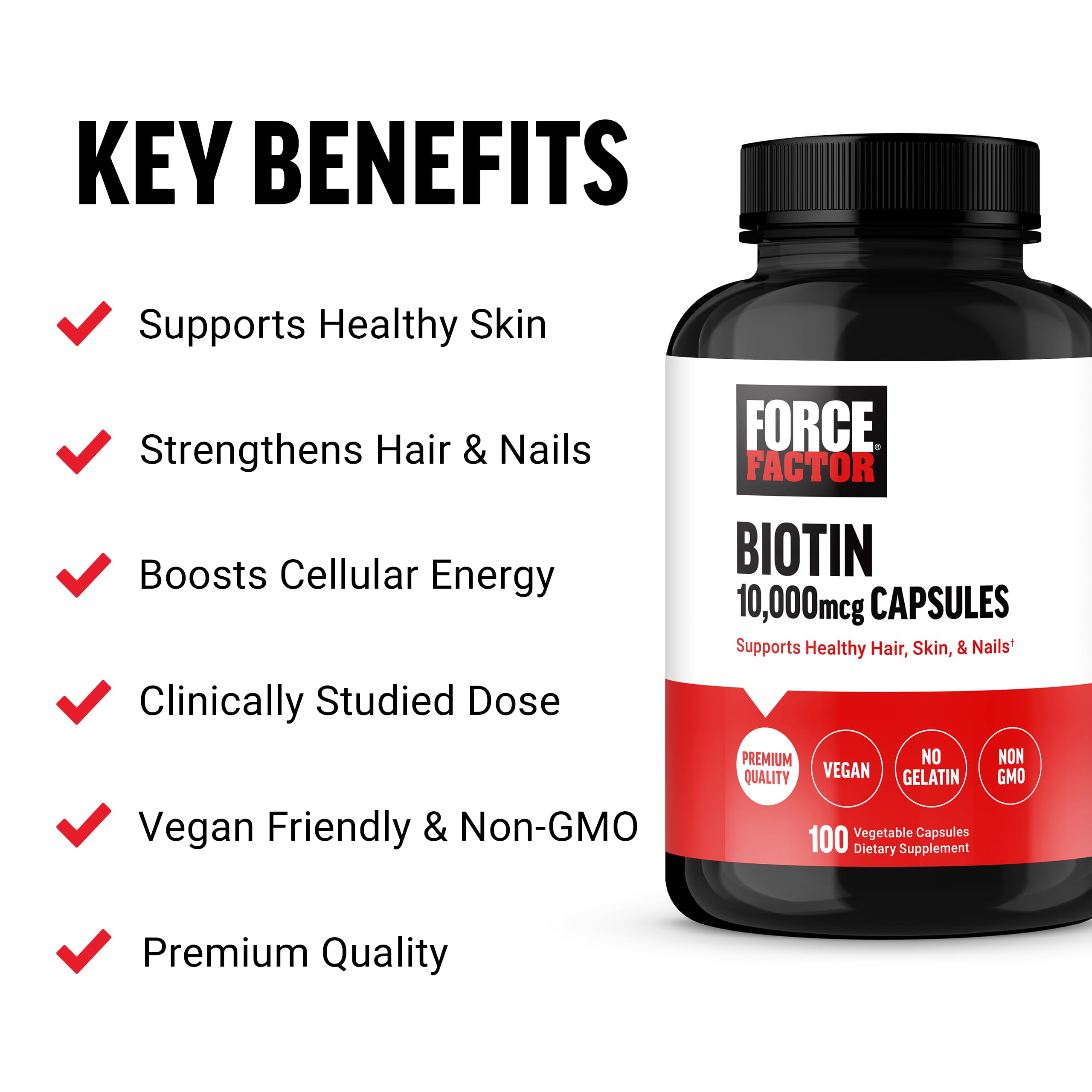 Foto 3 pulgar | Suplemento De Biotina Force Factor Biotin 10000 Mcg 100 Cápsulas - Venta Internacional.