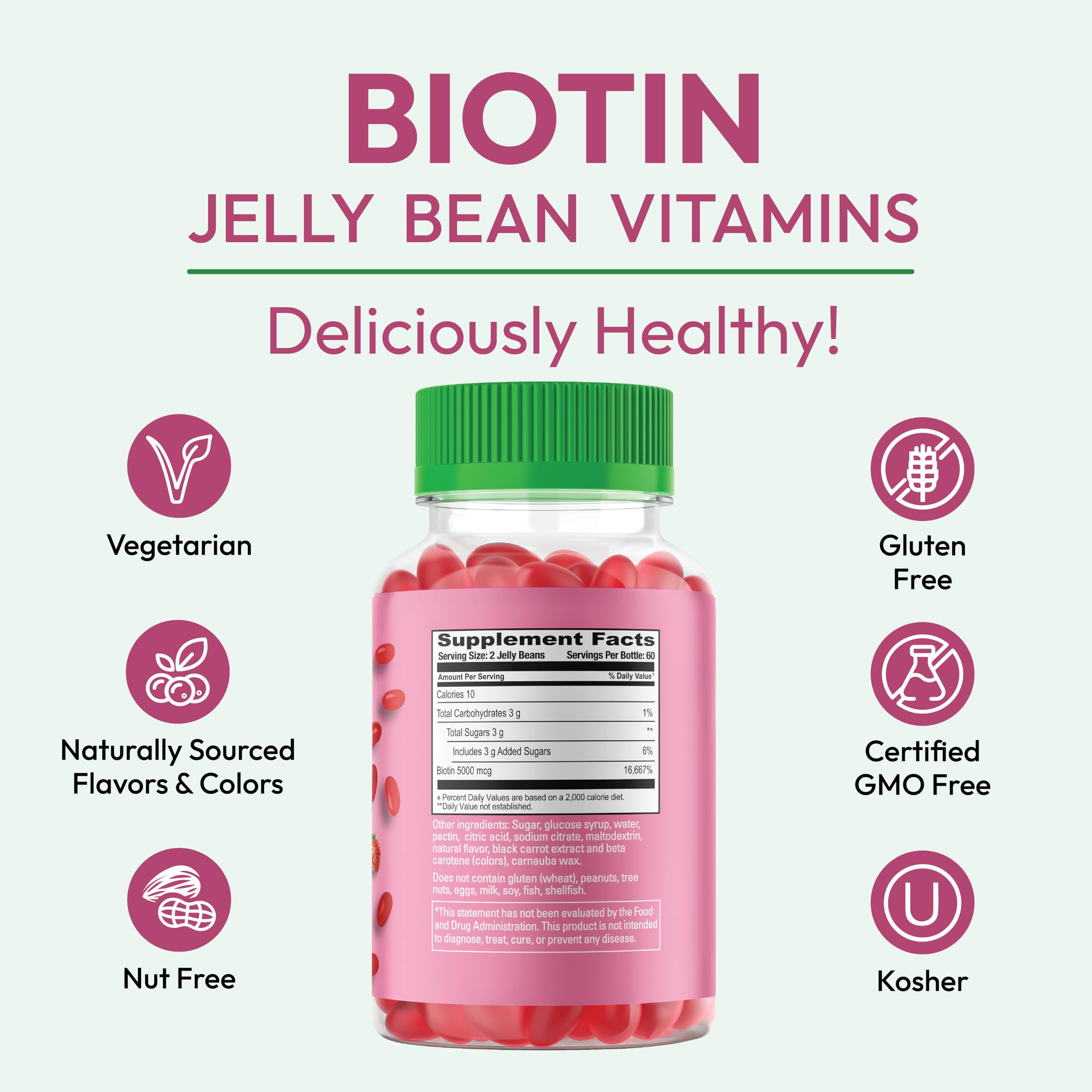 Foto 8 pulgar | Gominolas Con Biotina, Gomitas, Vitaminas, Frijoles Humanos, 5000 Mcg, 120 Unidades - Venta Internacional.