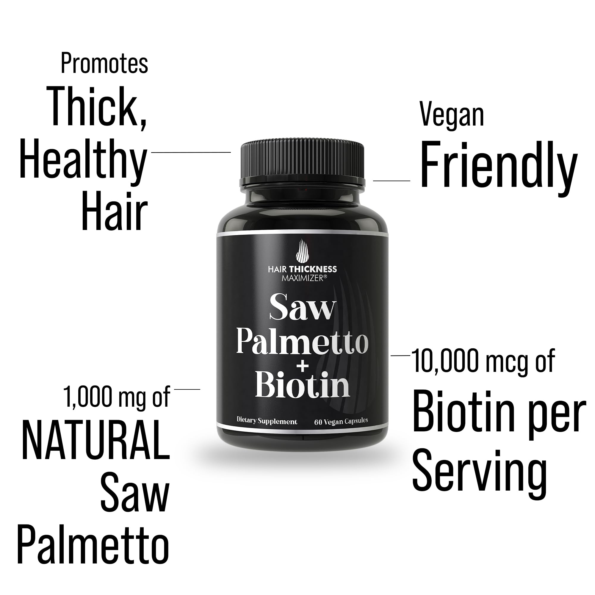 Foto 3 pulgar | Suplemento Para El Crecimiento Del Cabello Con Palma Enana Americana Y Biotina, 10000 Mcg, Vegano - Venta Internacional.