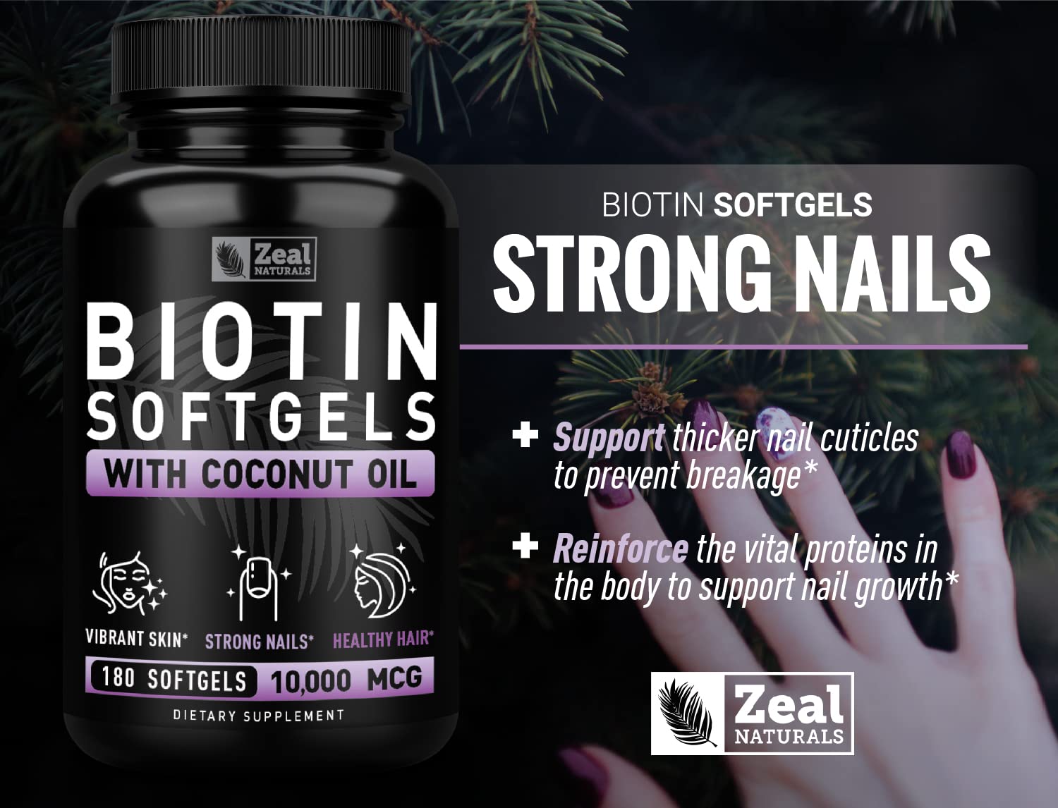 Foto 5 pulgar | Suplemento De Biotina Zeal Naturals De 10000 Mcg Con Aceite De Coco 180  - Venta Internacional.
