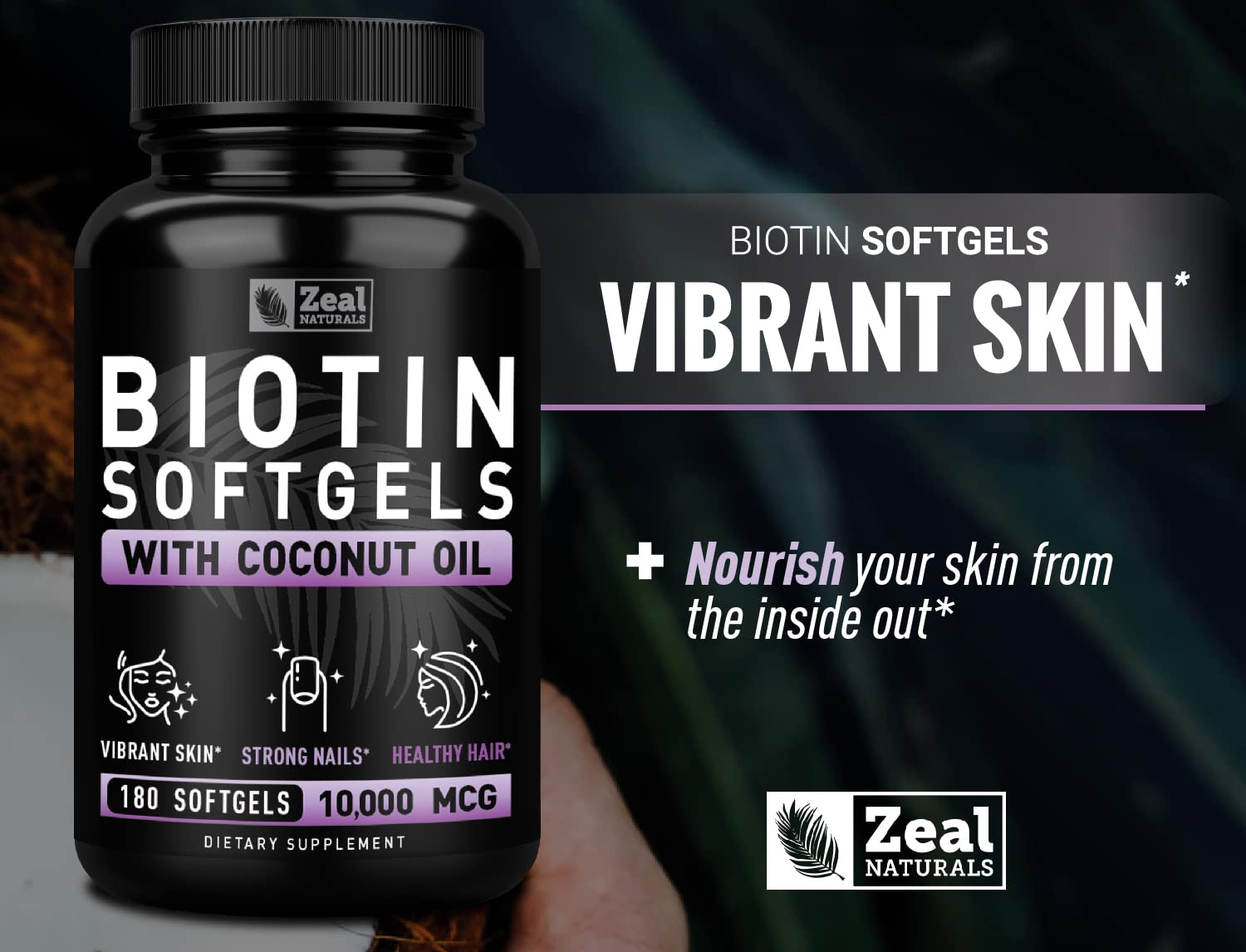 Foto 6 pulgar | Suplemento De Biotina Zeal Naturals De 10000 Mcg Con Aceite De Coco 180  - Venta Internacional.
