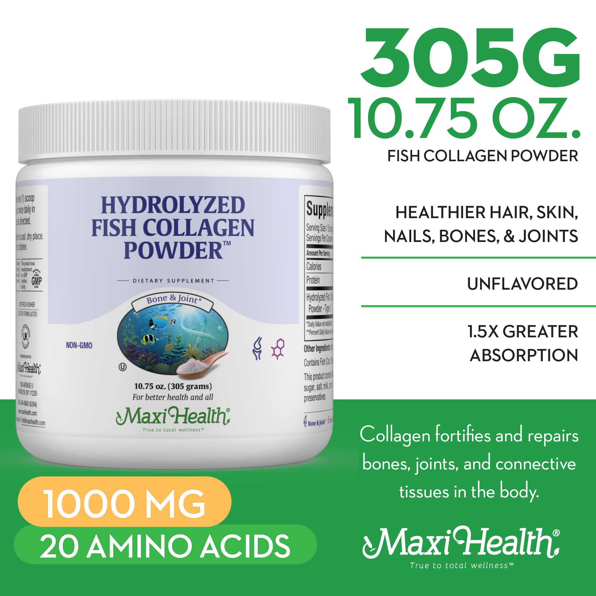 Foto 2 | Colágeno En Polvo Maxi Health Marine Tipo I 300 Ml Sin Sabor - Venta Internacional.