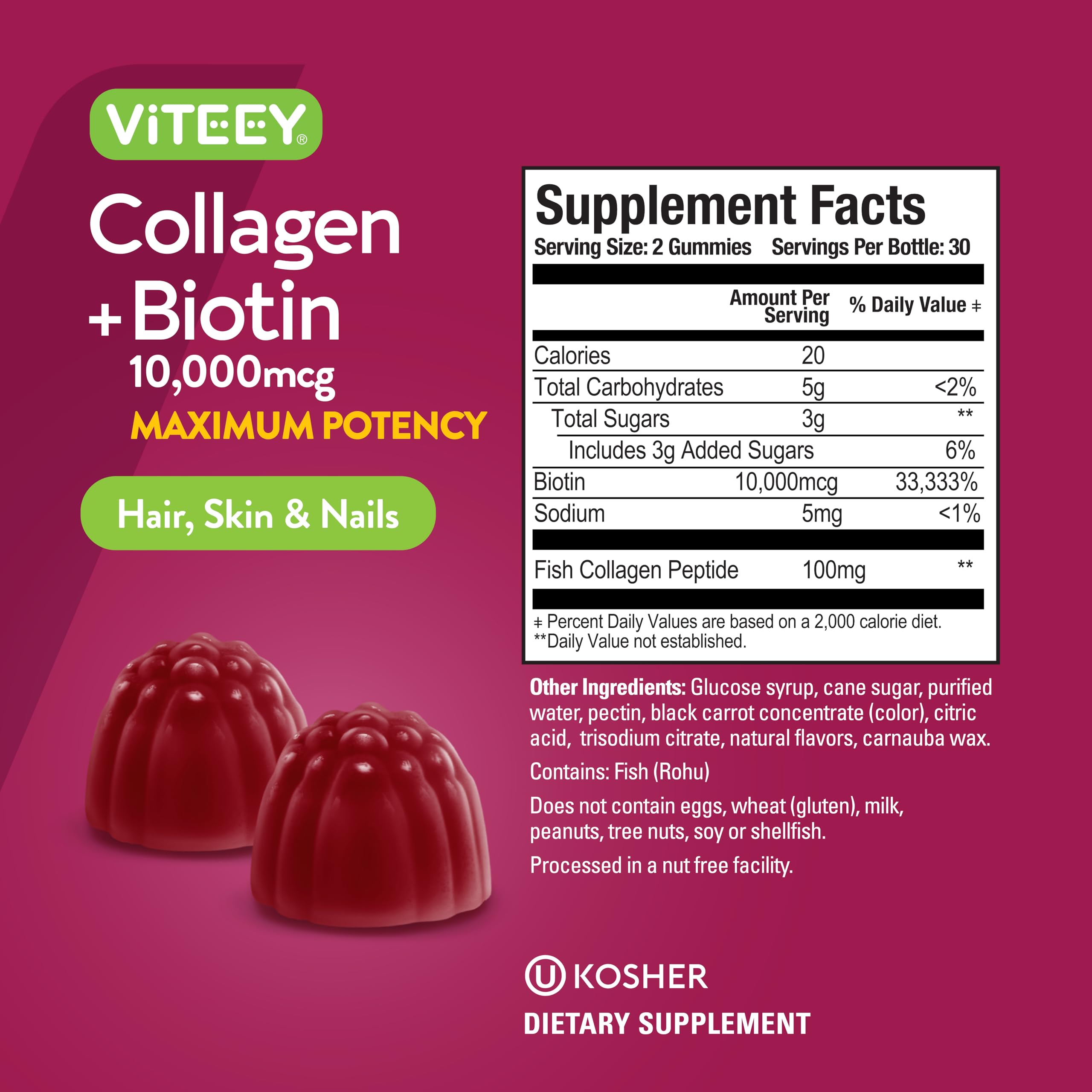Foto 5 pulgar | Gomitas Viteey Colágeno Y Biotina Para Cabello, Piel Y Uñas - Venta Internacional.