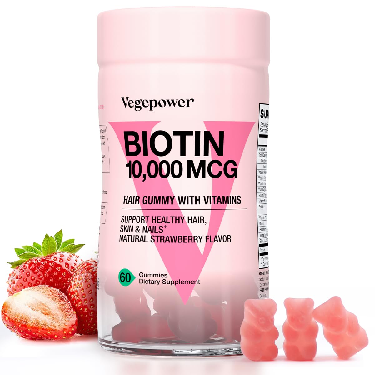 Foto 2 pulgar | Suplemento De Biotina Vegepower, 10 000 Mcg, Gomitas Para El Crecimiento Del Cabello 60 - Venta Internacional.