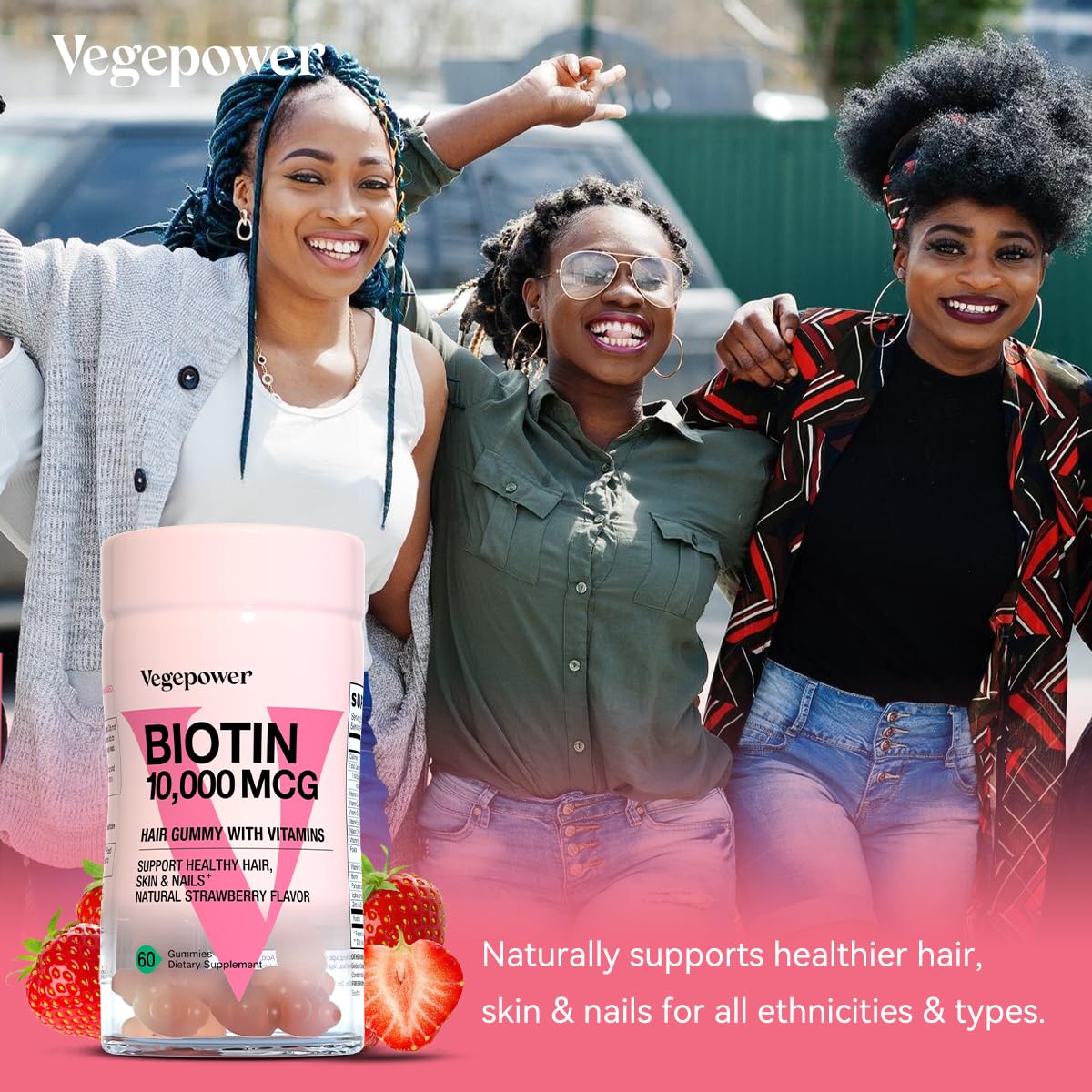 Foto 2 | Suplemento De Biotina Vegepower, 10 000 Mcg, Gomitas Para El Crecimiento Del Cabello 60 - Venta Internacional.