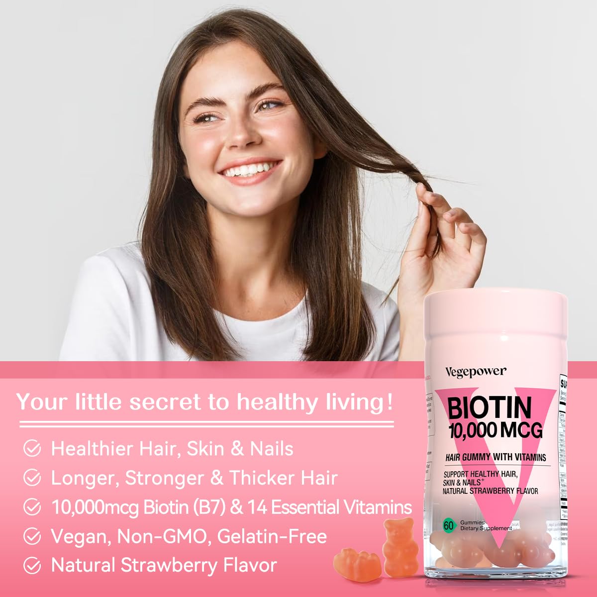 Foto 4 pulgar | Suplementos: Gomitas De Biotina Vegepower De 10000 Mcg Con Vitamina C (1) - Venta Internacional.