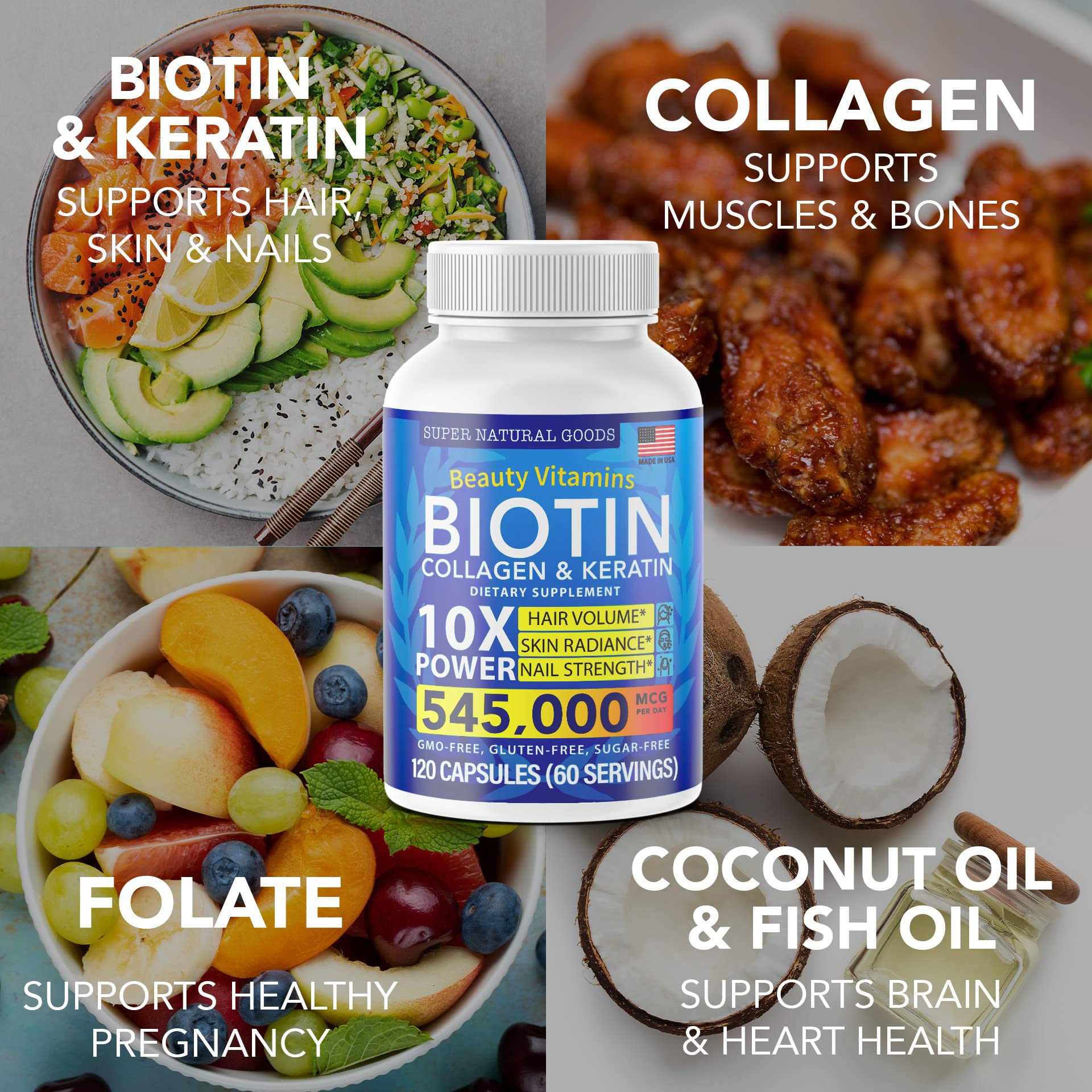 Foto 4 | Suplementos Super Natural Goods: Biotina, Colágeno Y Queratina 120  - Venta Internacional.