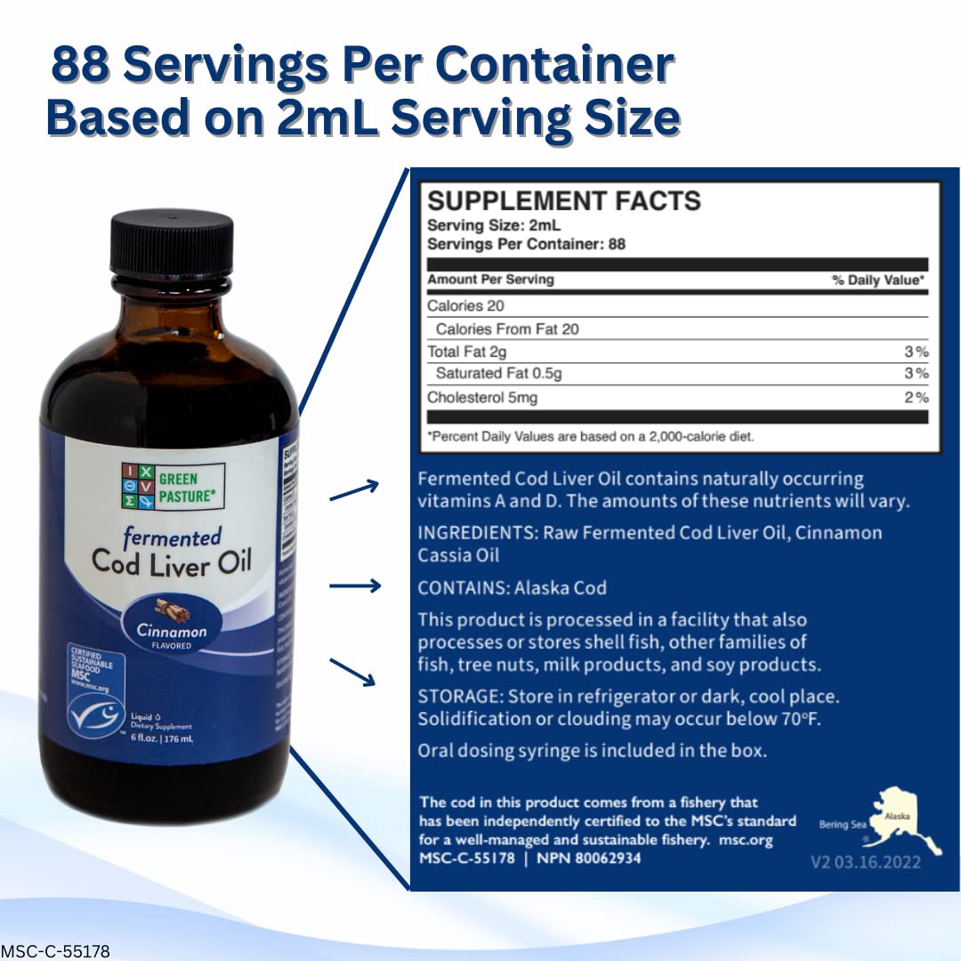 Foto 5 pulgar | Aceite De Hígado De Bacalao Fermentado Líquido Green Pasture 180 Ml - Venta Internacional.