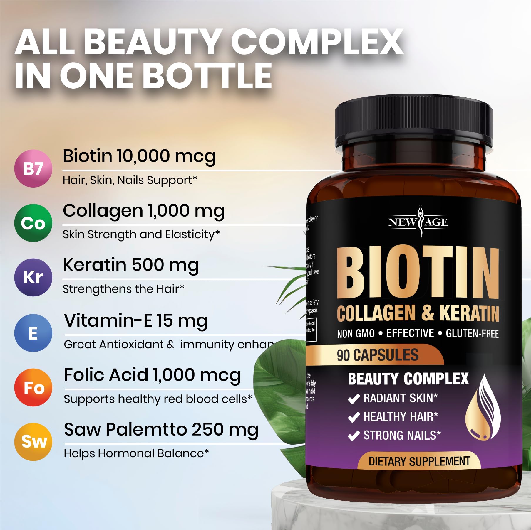 Foto 4 pulgar | Suplemento New Age: Biotina, Colágeno, Queratina, Ácido Hialurónico (5%) - Venta Internacional.