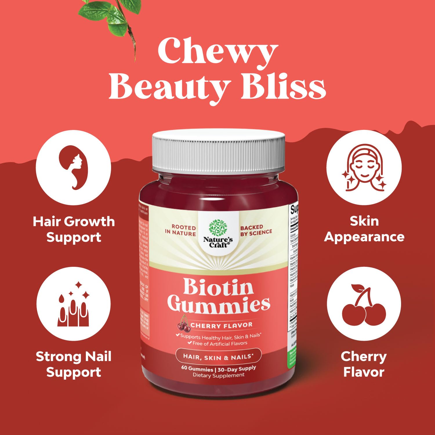 Foto 4 pulgar | Gomitas De Biotina Supplement Natures Craft Para El Crecimiento Del Cabello, 5000 Mcg - Venta Internacional.
