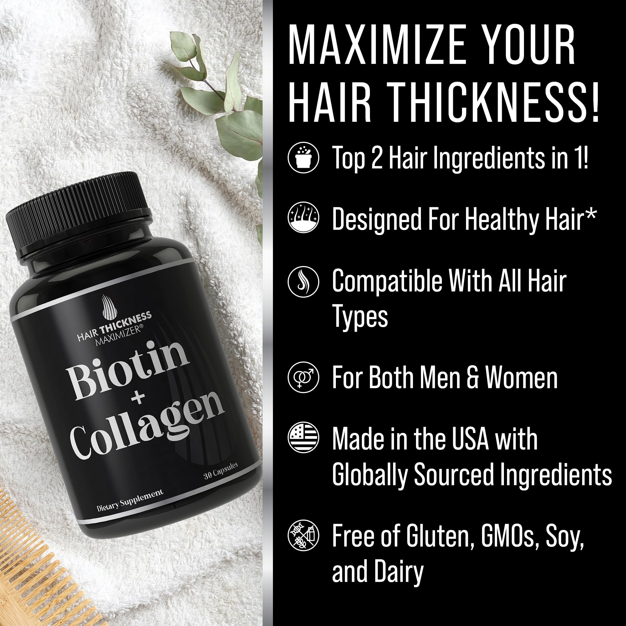 Foto 3 pulgar | Suplementos Para Maximizar El Grosor Del Cabello Con Biotina De 10000 Mcg + Colla - Venta Internacional.