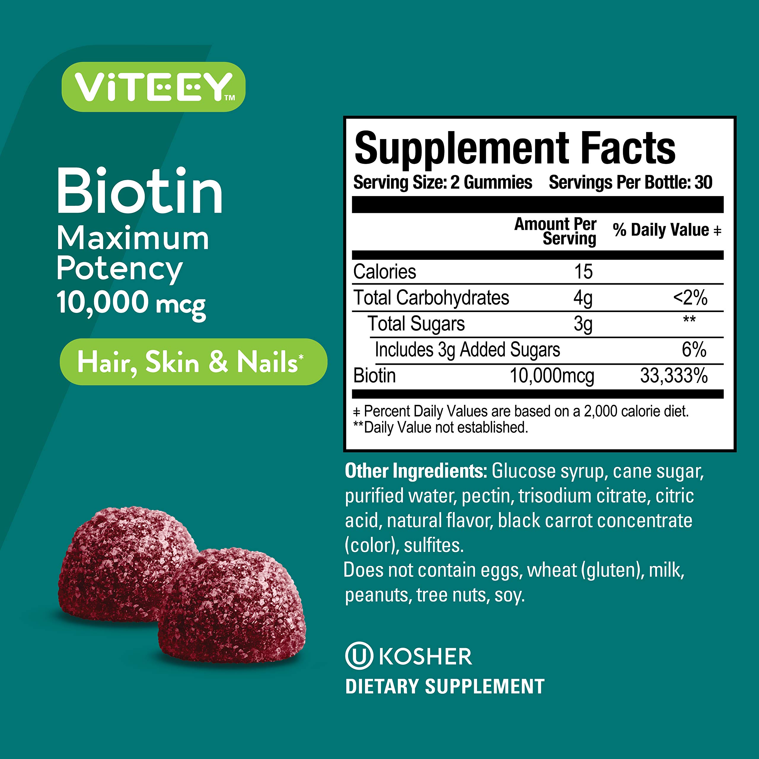 Foto 5 pulgar | Gomitas De Biotina Viteey De 10 000 Mcg Para Cabello, Piel Y Uñas, 60 Unidades - Venta Internacional.
