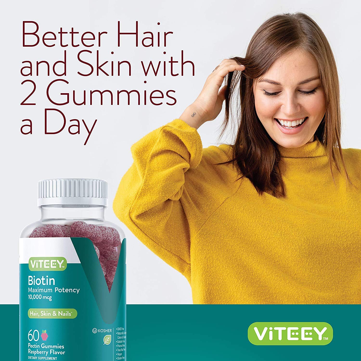 Foto 7 pulgar | Gomitas De Biotina Viteey De 10 000 Mcg Para Cabello, Piel Y Uñas, 60 Unidades - Venta Internacional.