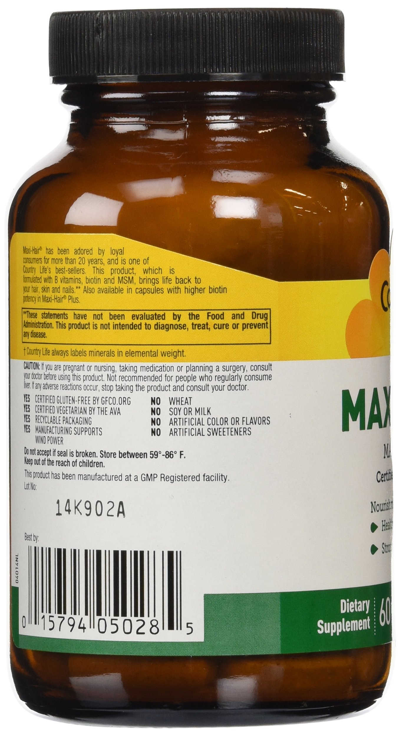 Foto 5 pulgar | Suplemento Country Life Maxi-hair 2000 Mcg De Biotina 60 Tabletas - Venta Internacional.