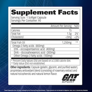 Foto 6 | Suplemento Gat Sport Aceite De Pescado Purificado Omega-3 90 Cápsulas - Venta Internacional.