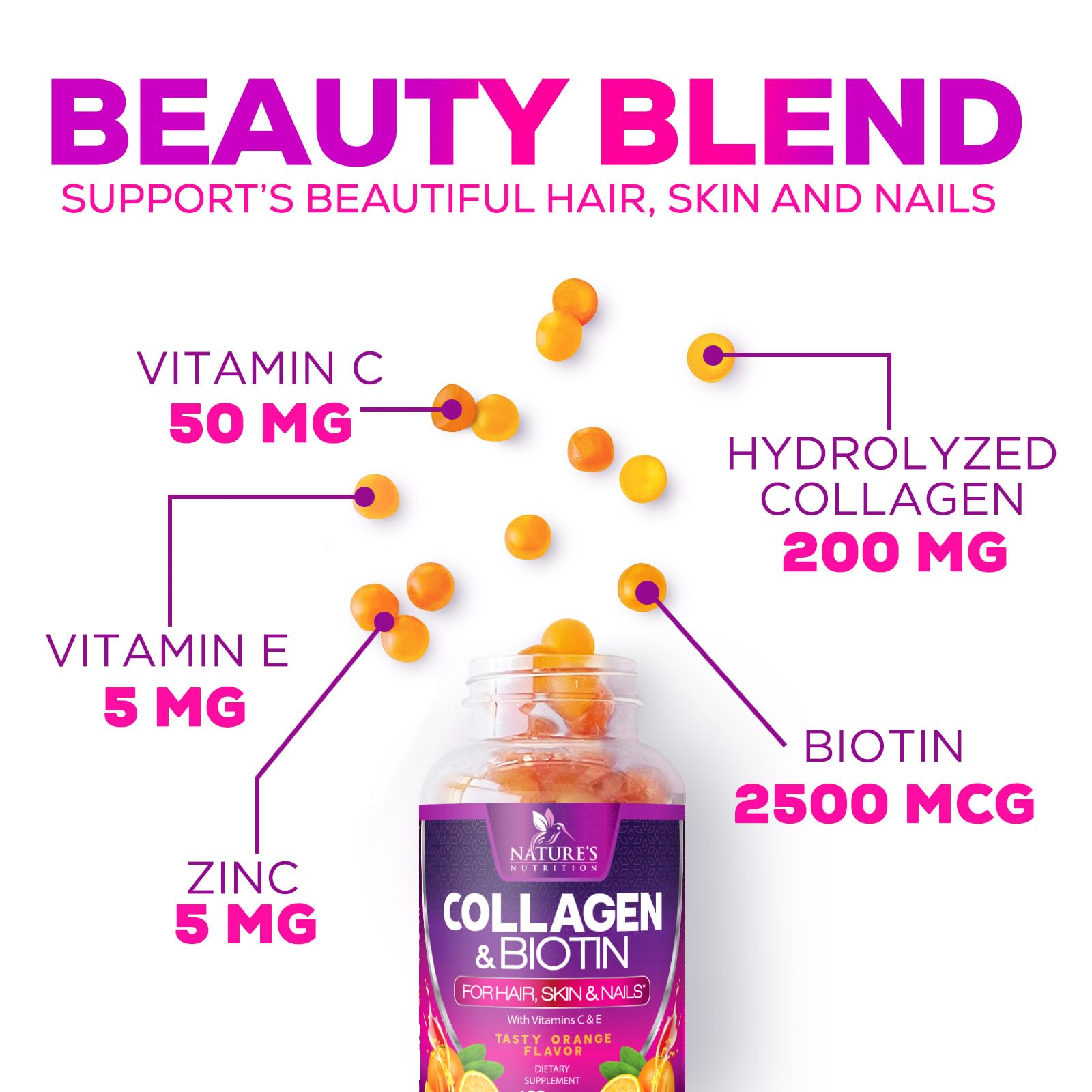 Foto 4 pulgar | Suplemento Vitamínico Gomoso Nature's Nutrition Collagen & Bioti - Venta Internacional.
