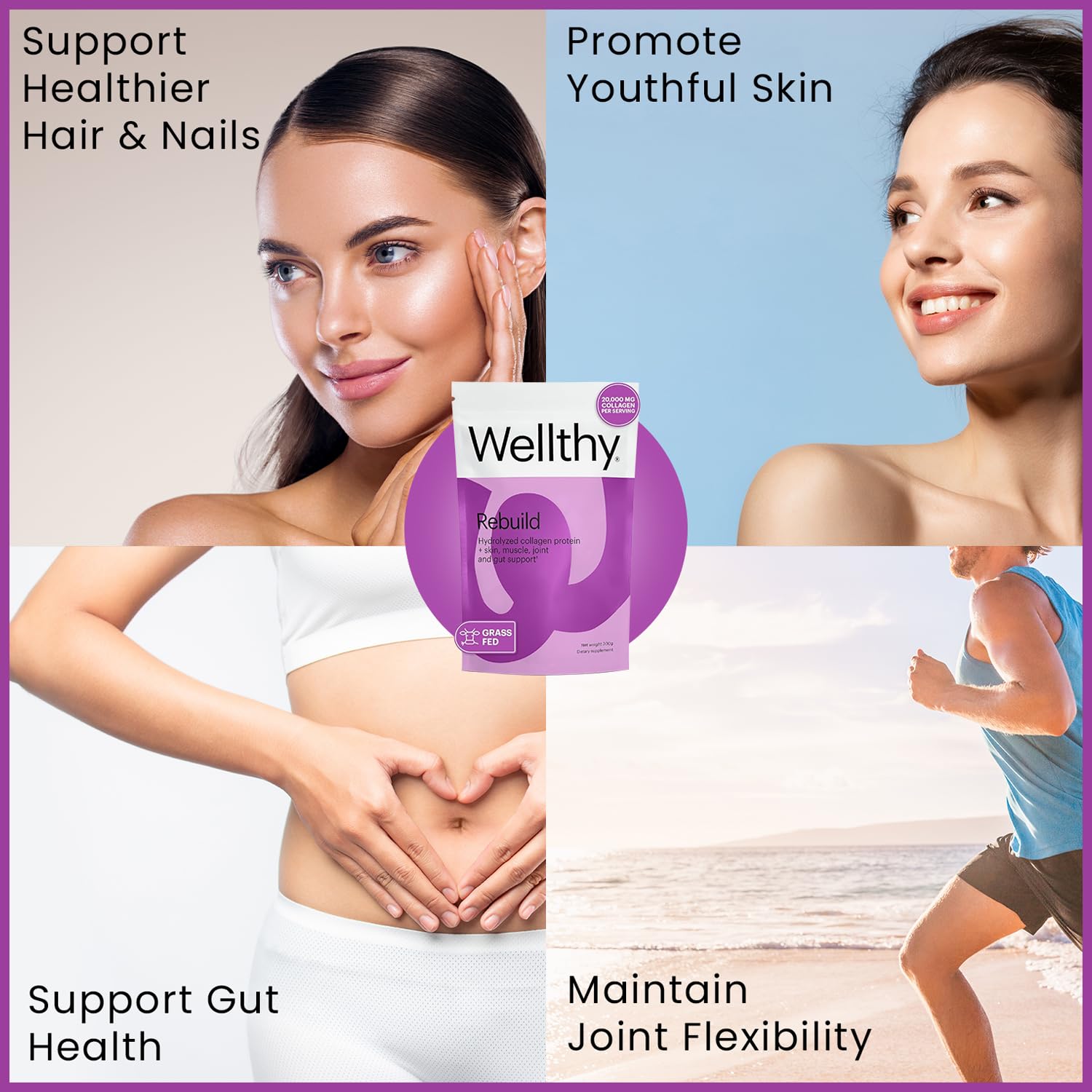 Foto 4 | Proteína De Péptidos De Colágeno En Polvo Wellthy 20.000 Mg 18 G - Venta Internacional.