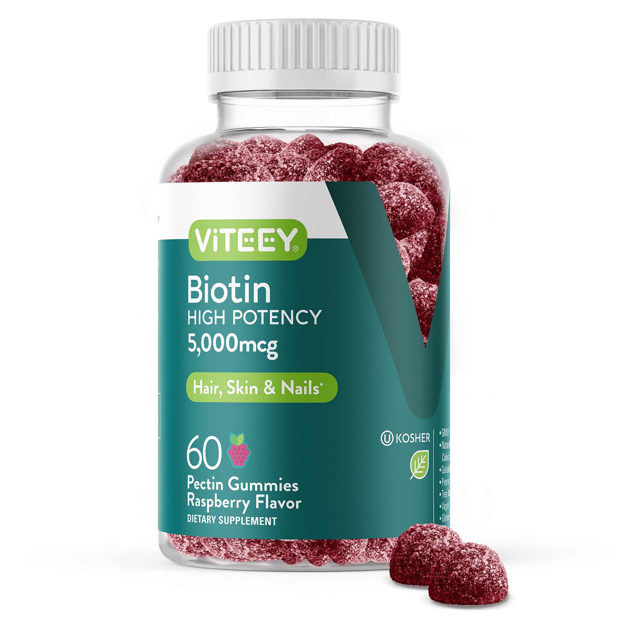 Foto 2 pulgar | Gomitas De Biotina Viteey Para Cabello, Piel Y Uñas, 5000 Mcg, 60 Gomitas - Venta Internacional.