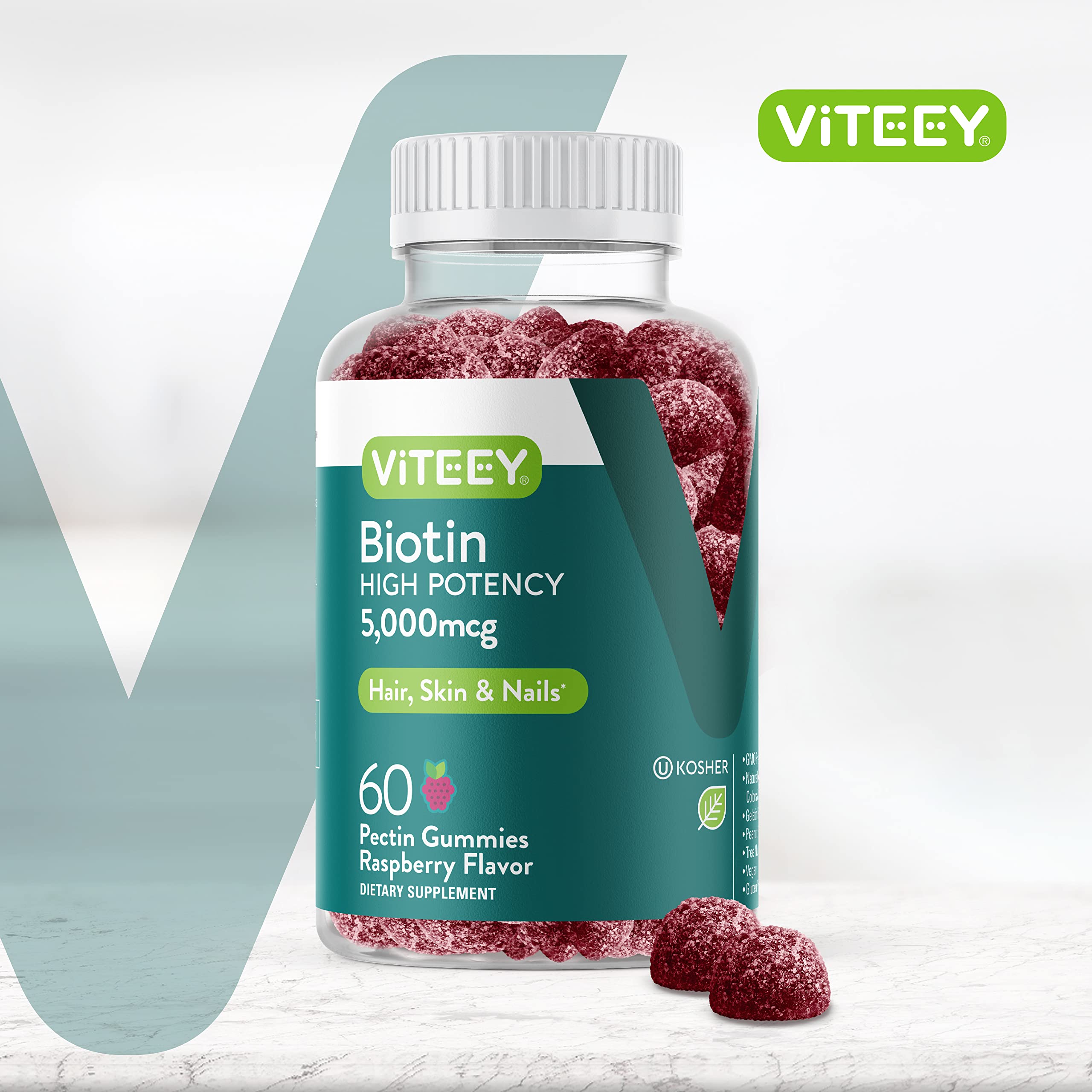 Foto 3 pulgar | Gomitas De Biotina Viteey Para Cabello, Piel Y Uñas, 5000 Mcg, 60 Gomitas - Venta Internacional.