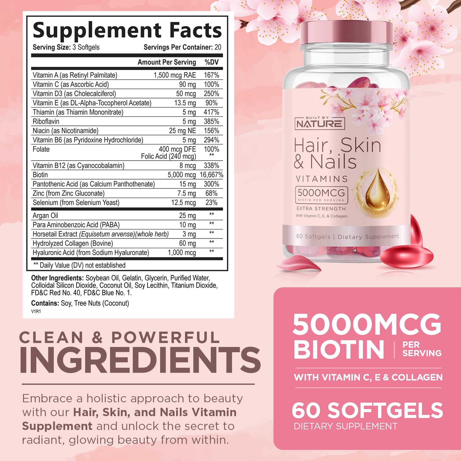 Foto 3 pulgar | Suplemento Fabricado Por La Naturaleza, Vitaminas Para Cabello, Piel Y Uñas, 60 G - Venta Internacional.