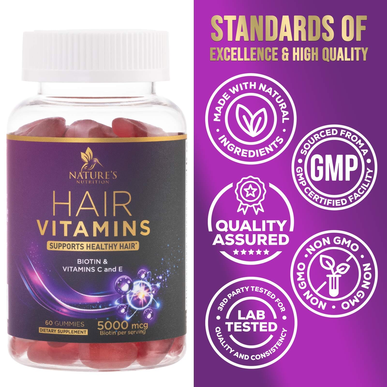Foto 5 pulgar | Suplemento Para El Crecimiento Del Cabello Gummy Nature's Nutrition 60 Gomitas - Venta Internacional.