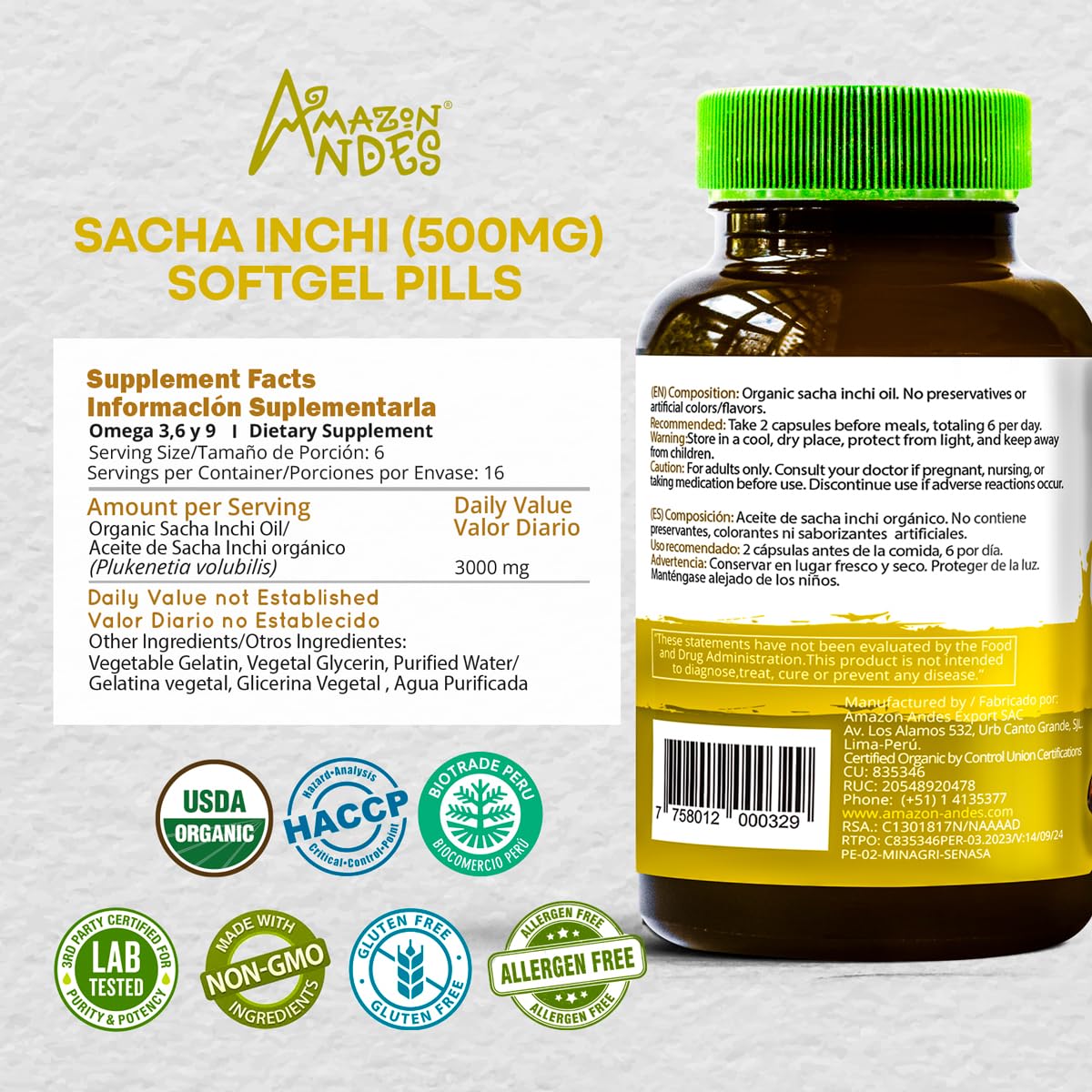 Foto 3 pulgar | Suplemento De Cápsulas Blandas De Aceite De Sacha Inchi De Amazon Andes - Venta Internacional.